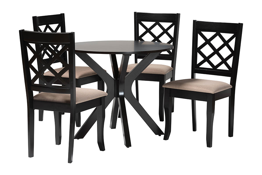 Jana Modern Sand Fabric and Espresso Wood 5-Piece Dining Set