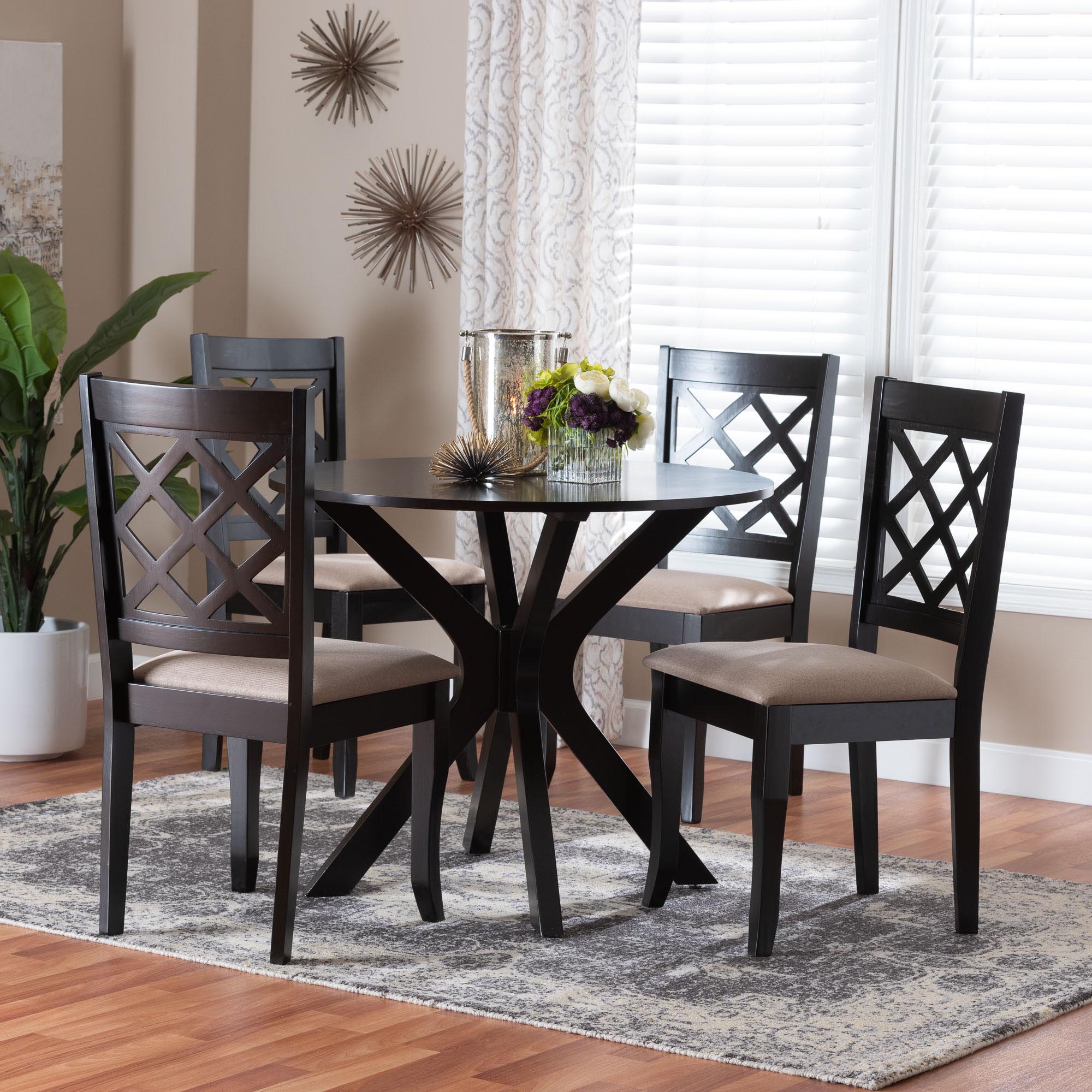 Jana Modern Sand Fabric and Espresso Wood 5-Piece Dining Set