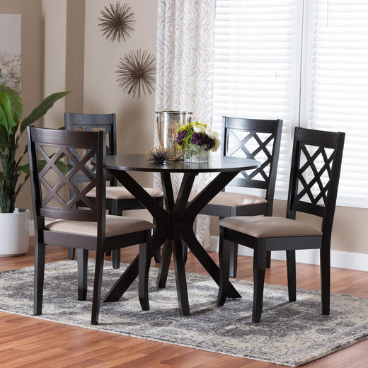 Jana Modern Sand Fabric and Espresso Wood 5-Piece Dining Set