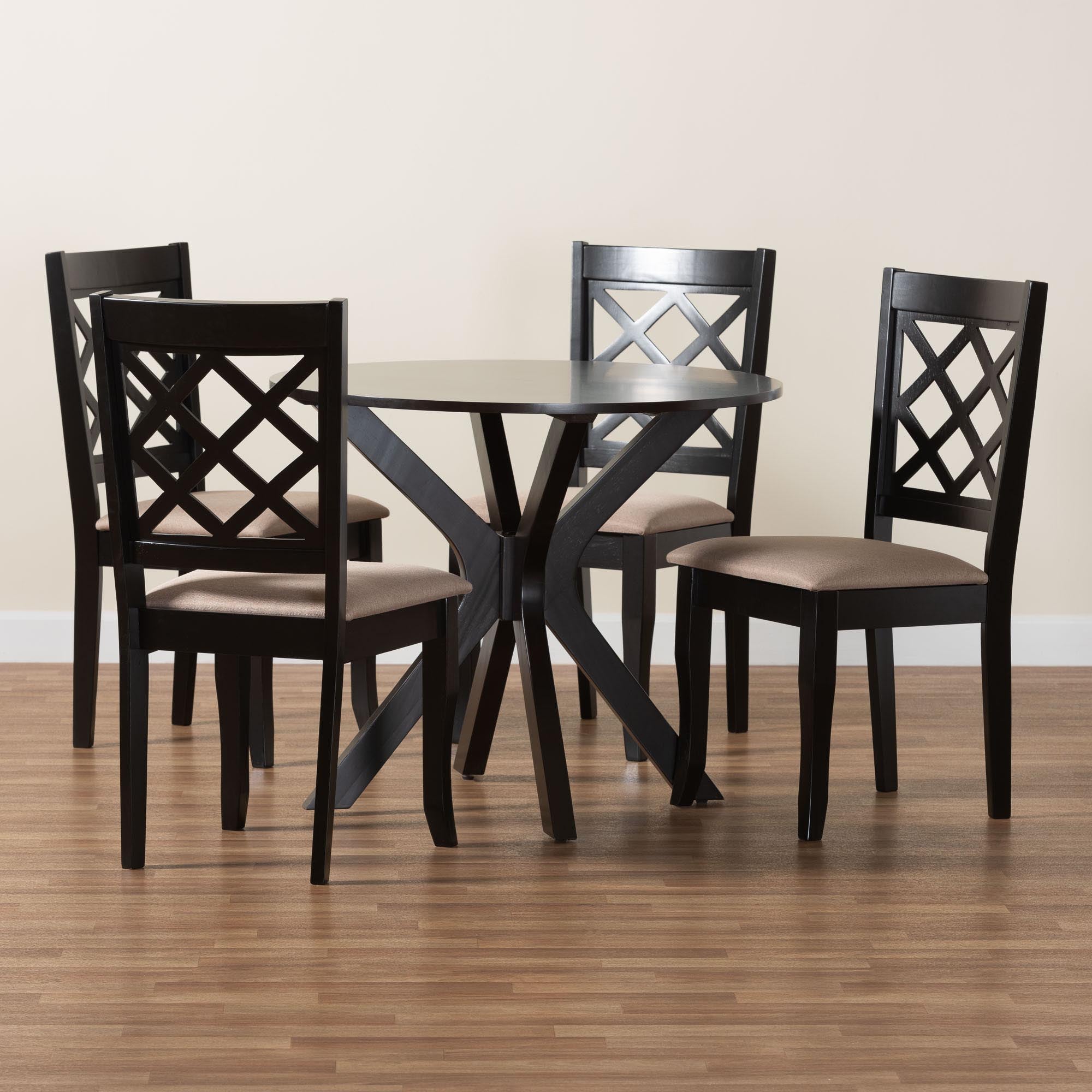 Jana Modern Sand Fabric and Espresso Wood 5-Piece Dining Set