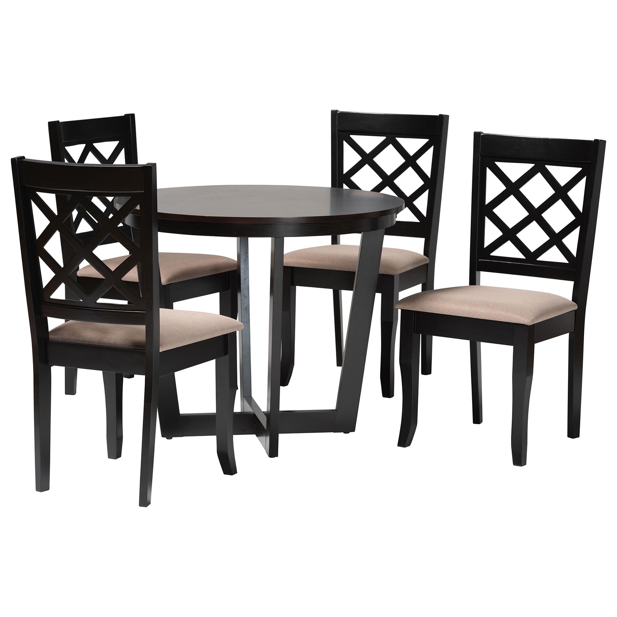 Selby Modern Sand Fabric and Wood 5-Piece Dining Set