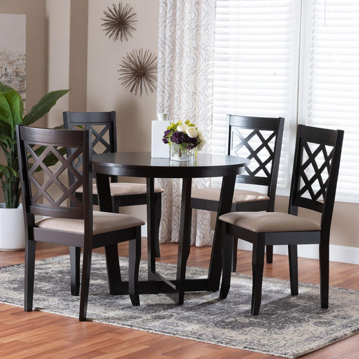 Selby Modern Sand Fabric and Wood 5-Piece Dining Set
