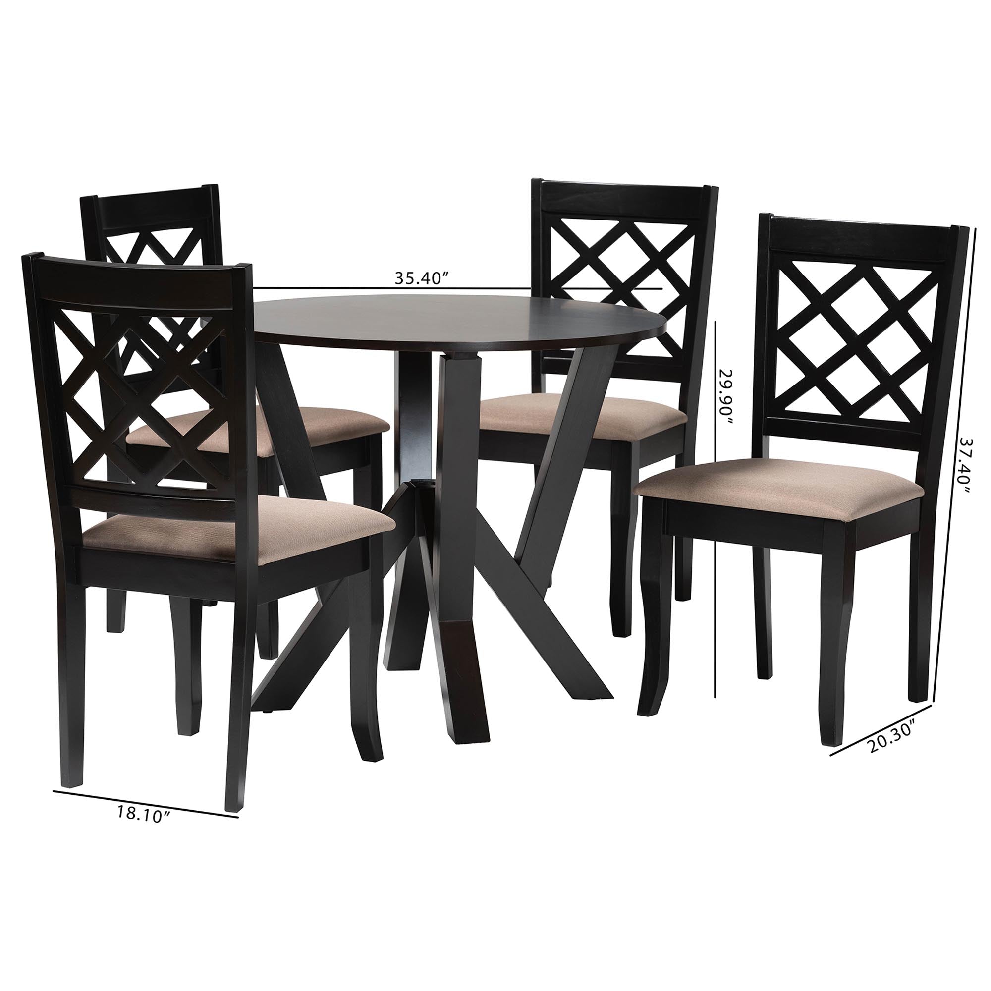 Adina Modern Sand Fabric and Wood 5-Piece Dining Set