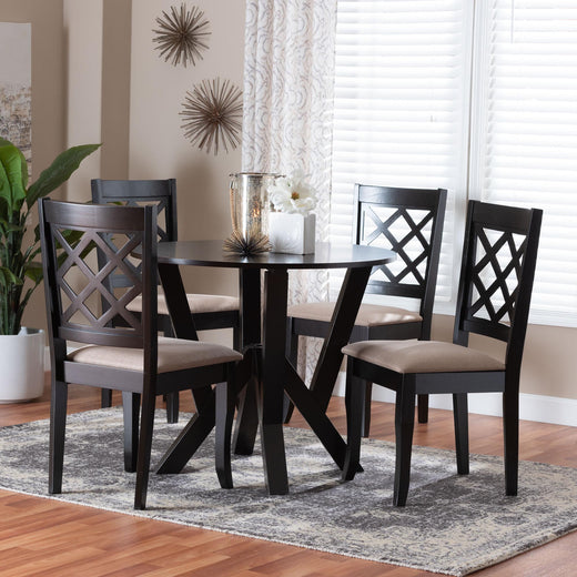 Adina Modern Sand Fabric and Wood 5-Piece Dining Set
