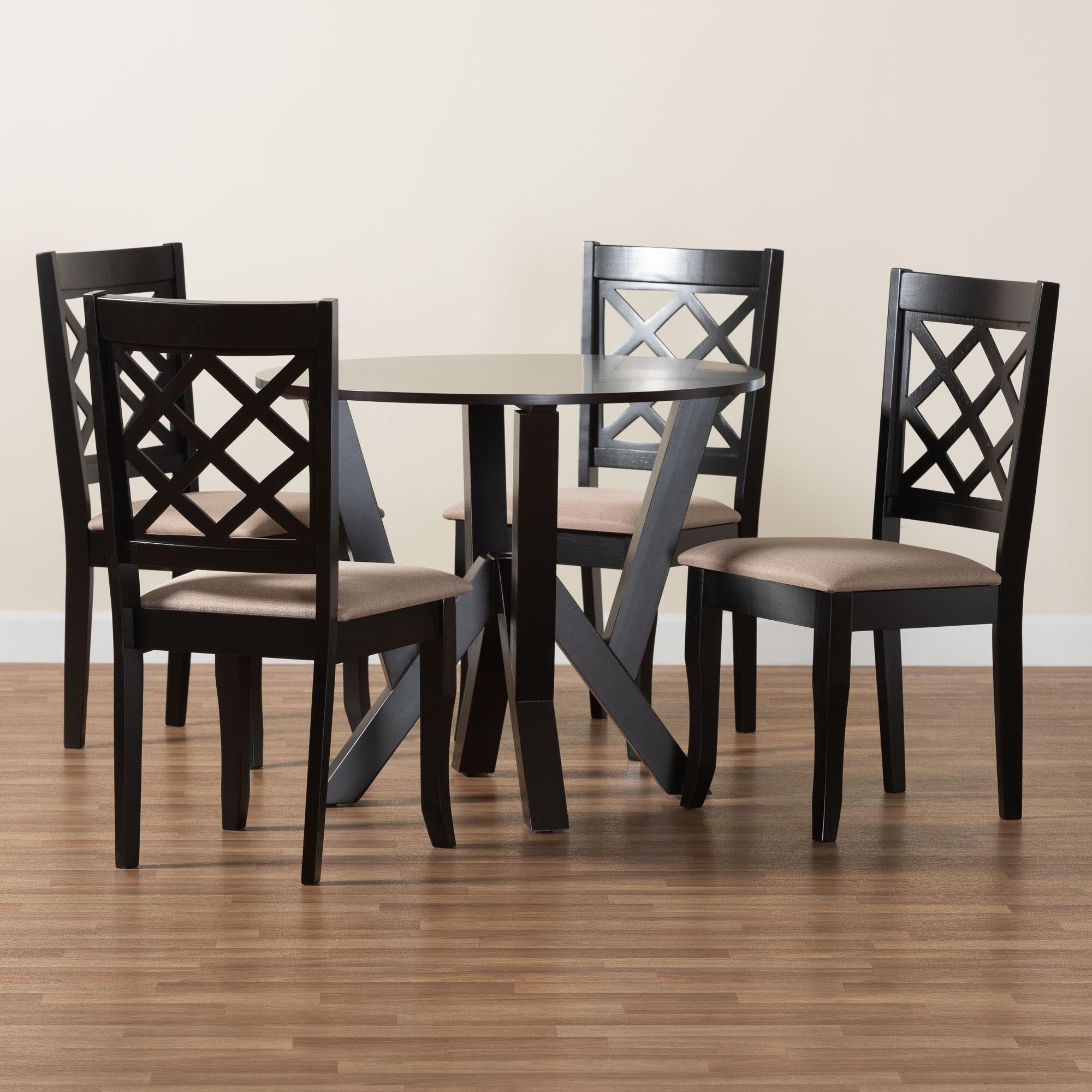 Adina Modern Sand Fabric and Wood 5-Piece Dining Set