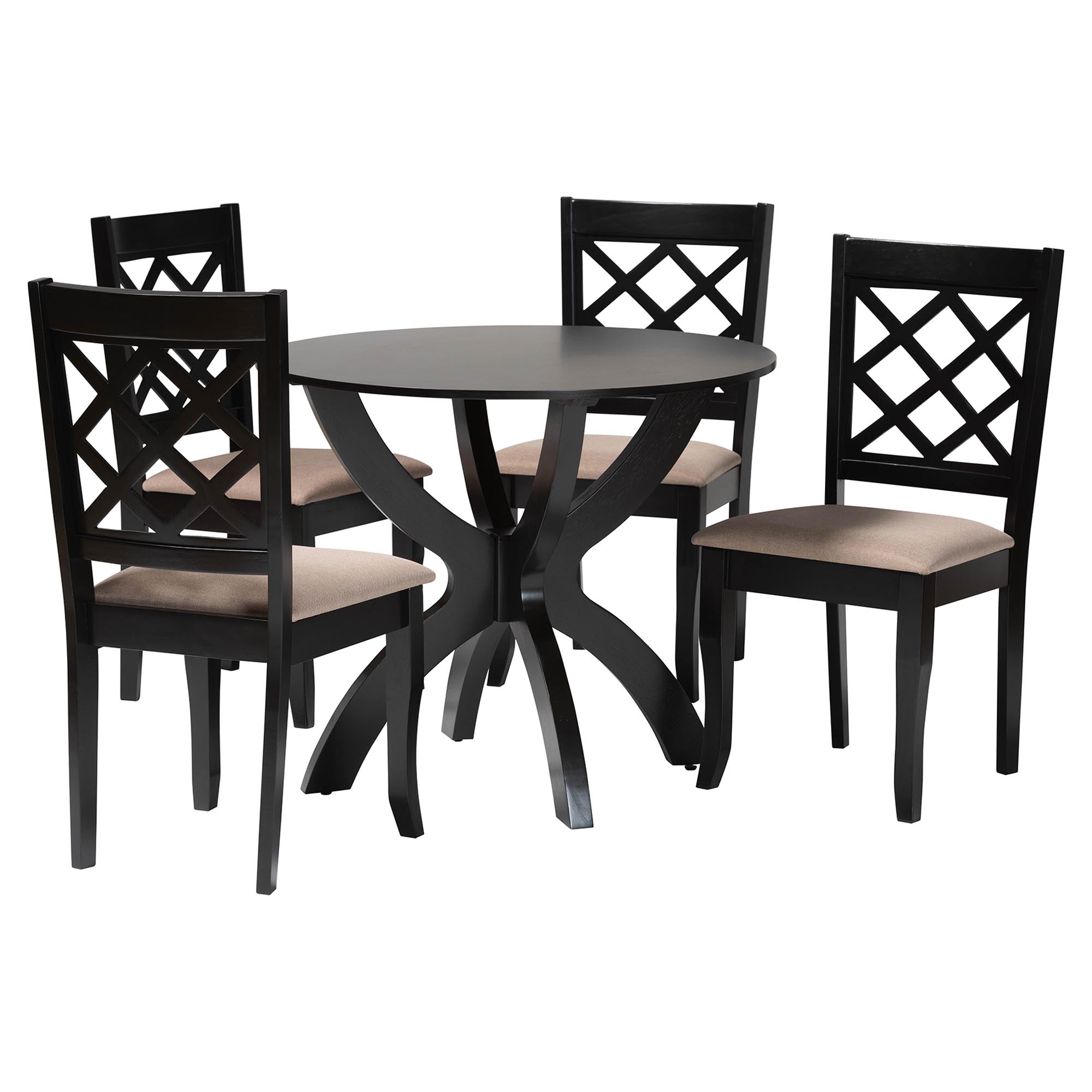 Savina Modern Sand Fabric and Wood 5-Piece Dining Set