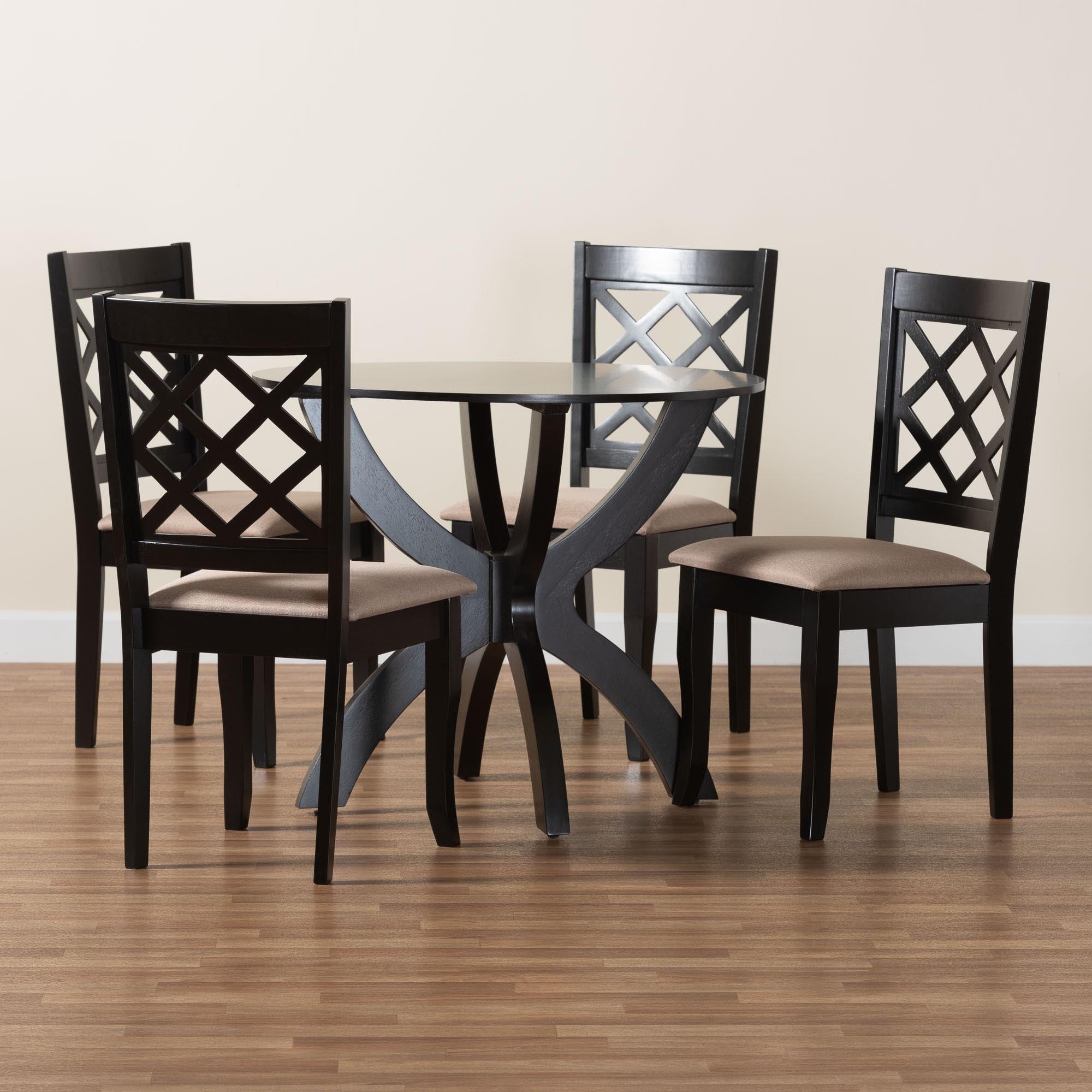 Savina Modern Sand Fabric and Wood 5-Piece Dining Set