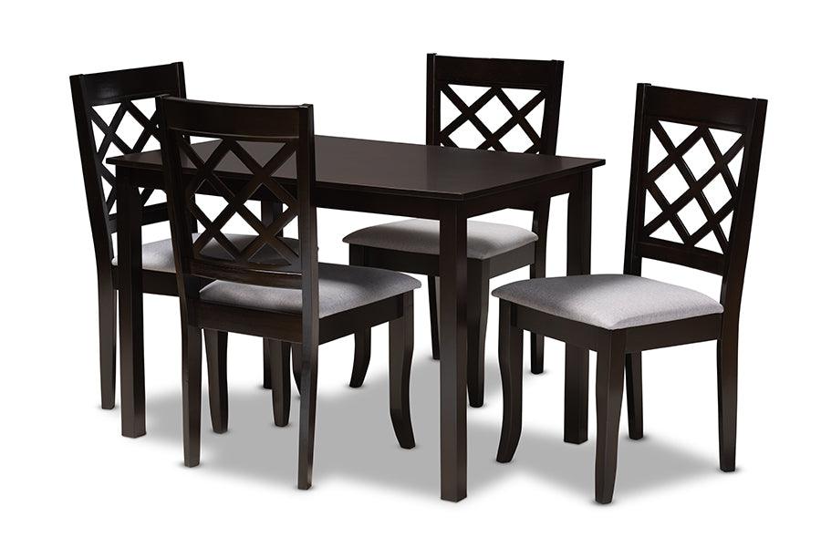 Verner Modern and Contemporary Fabric Upholstered Espresso Finished 5-Piece Wood Dining Set