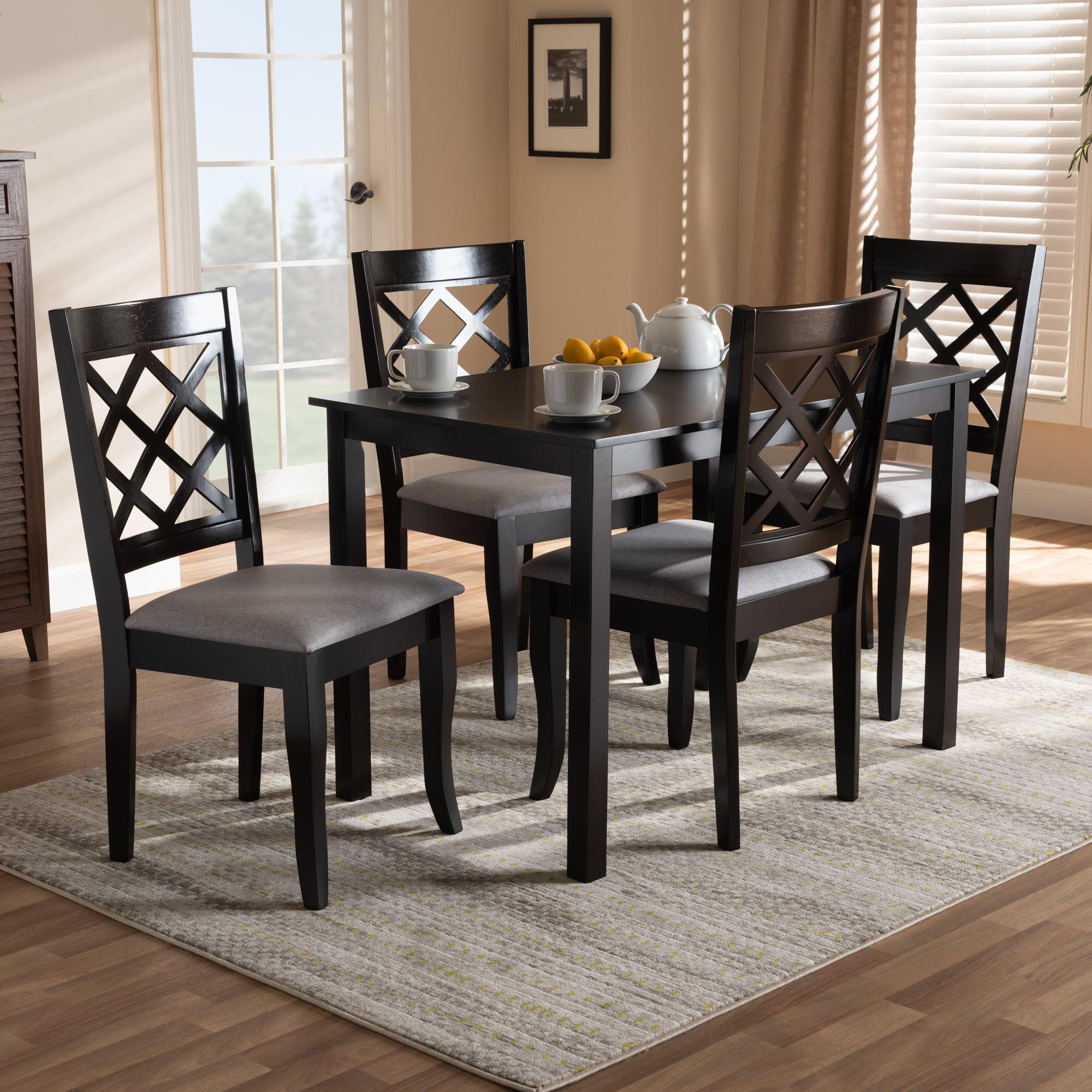 Verner Modern and Contemporary Fabric Upholstered Espresso Finished 5-Piece Wood Dining Set
