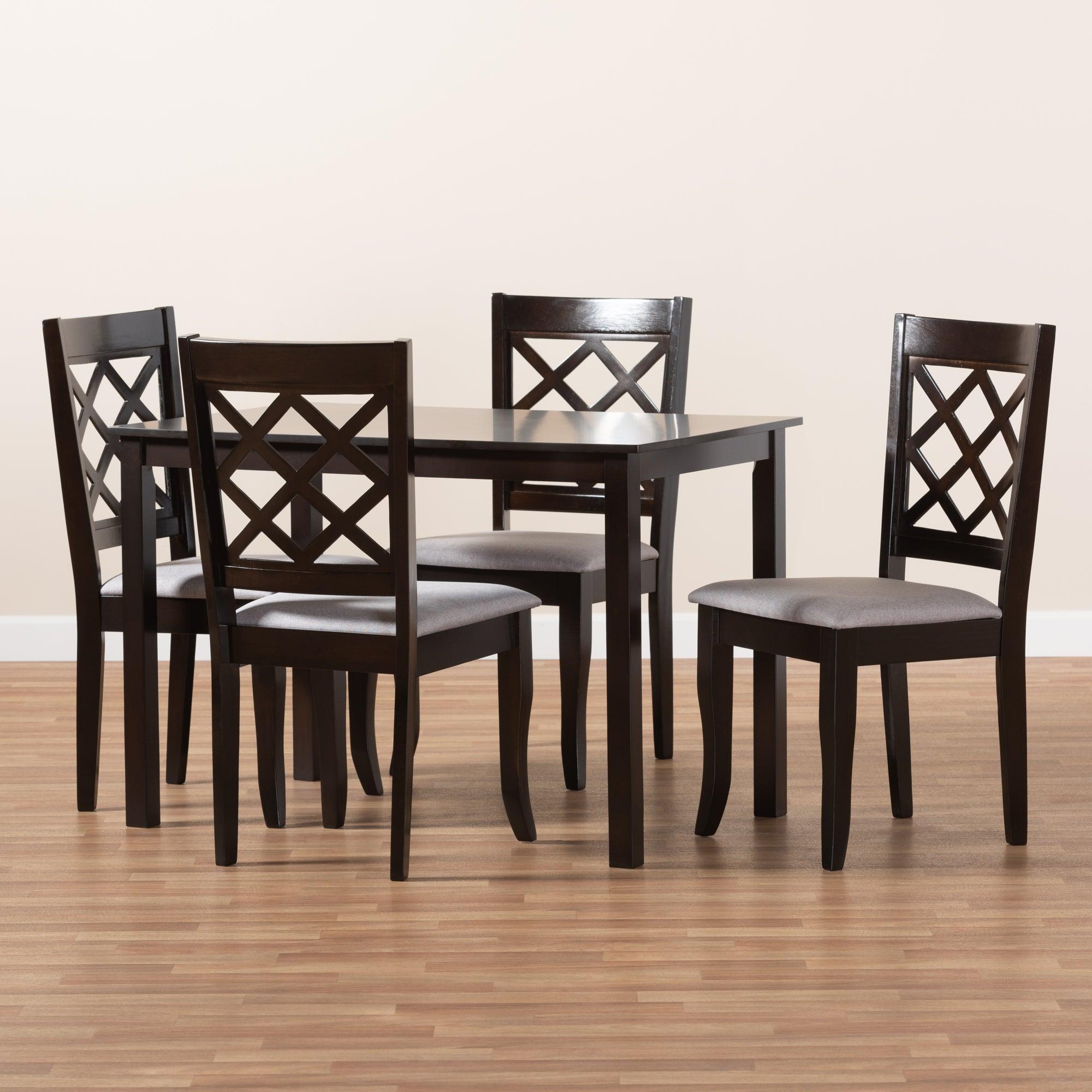 Verner Modern and Contemporary Fabric Upholstered Espresso Finished 5-Piece Wood Dining Set
