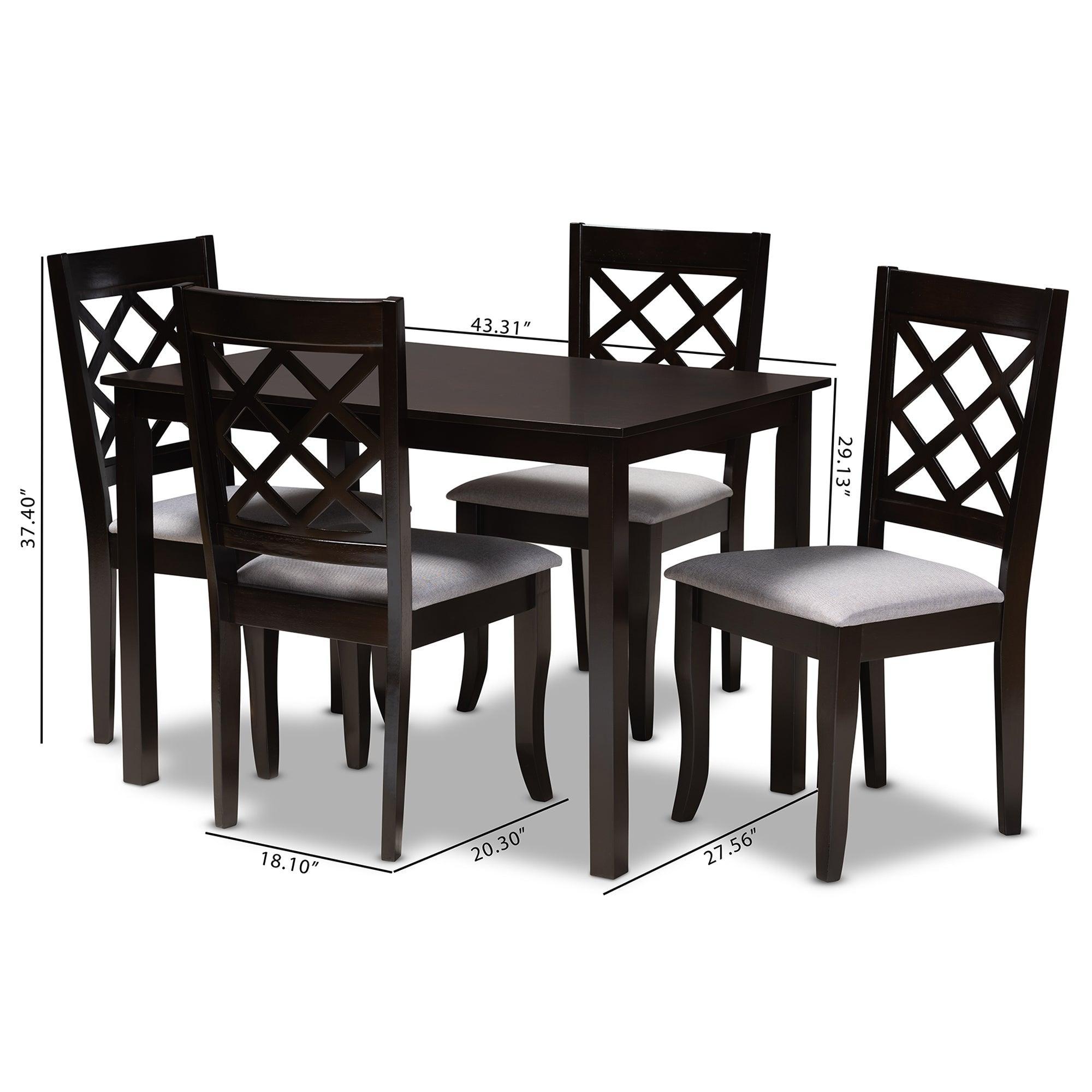 Verner Modern and Contemporary Fabric Upholstered Espresso Finished 5-Piece Wood Dining Set