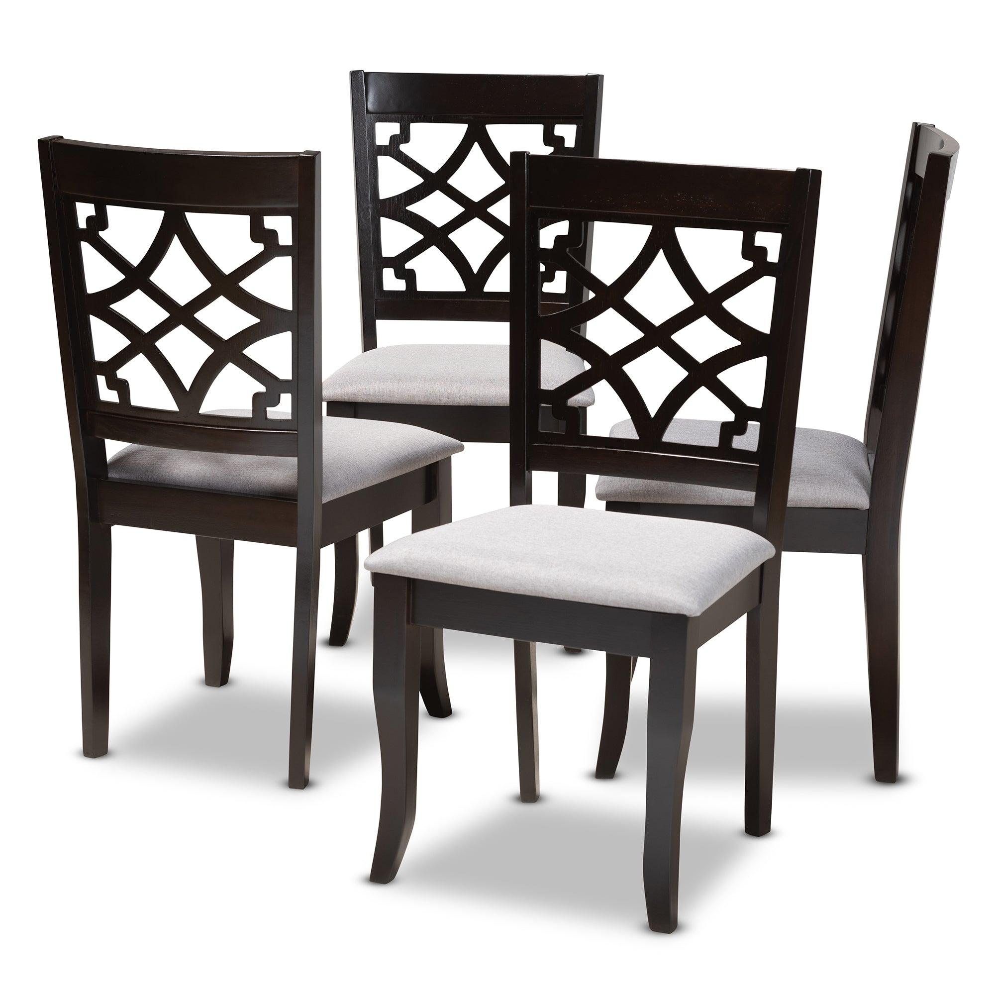 Mael Modern and Contemporary Fabric Upholstered Espresso Finished Wood Dining Chair Set of 4