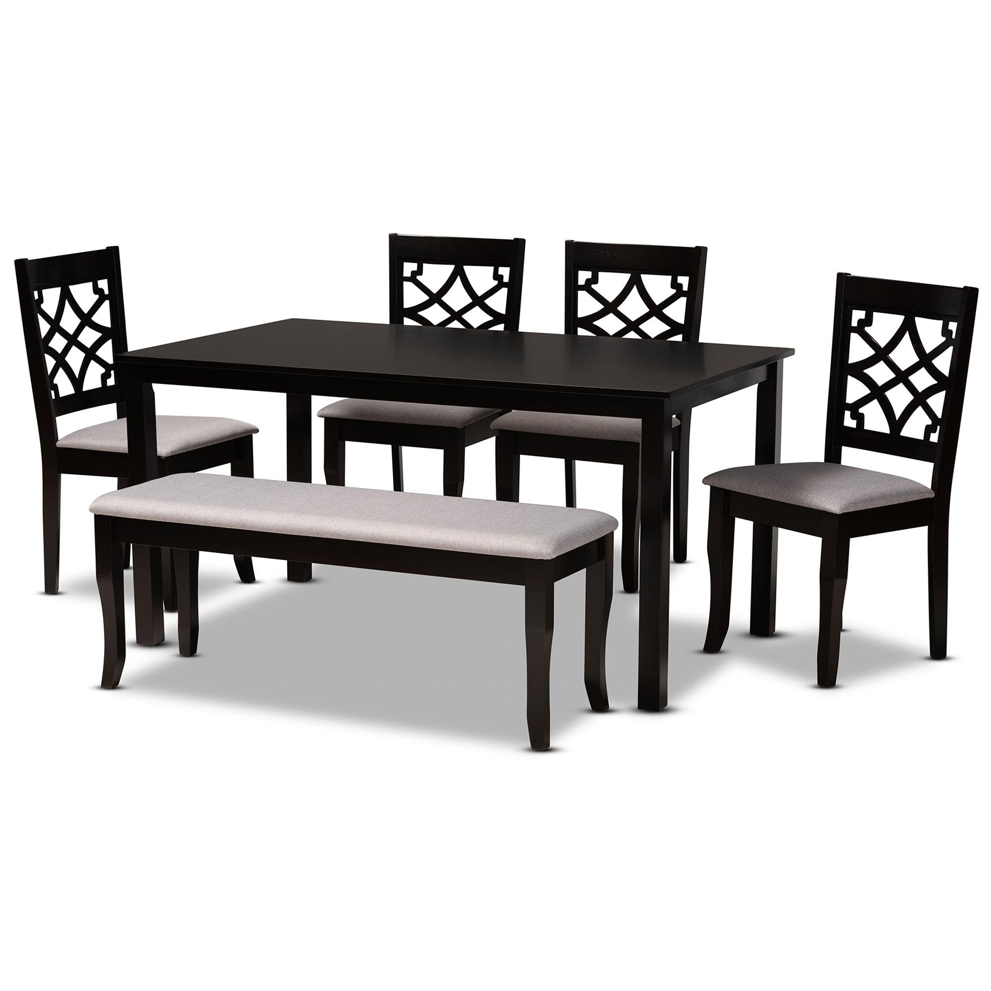 Dori Modern and Contemporary Fabric Upholstered and Finished Wood 6-Piece Dining Set