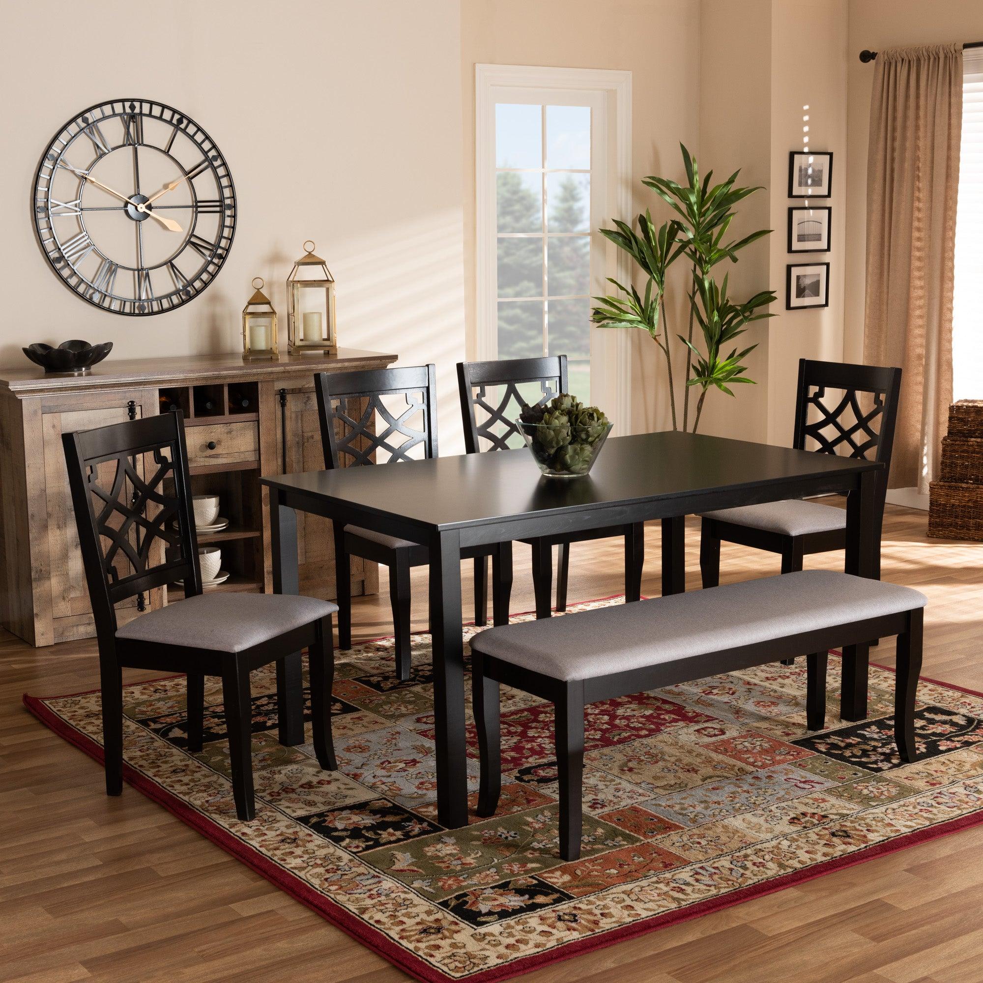 Dori Modern and Contemporary Fabric Upholstered and Finished Wood 6-Piece Dining Set