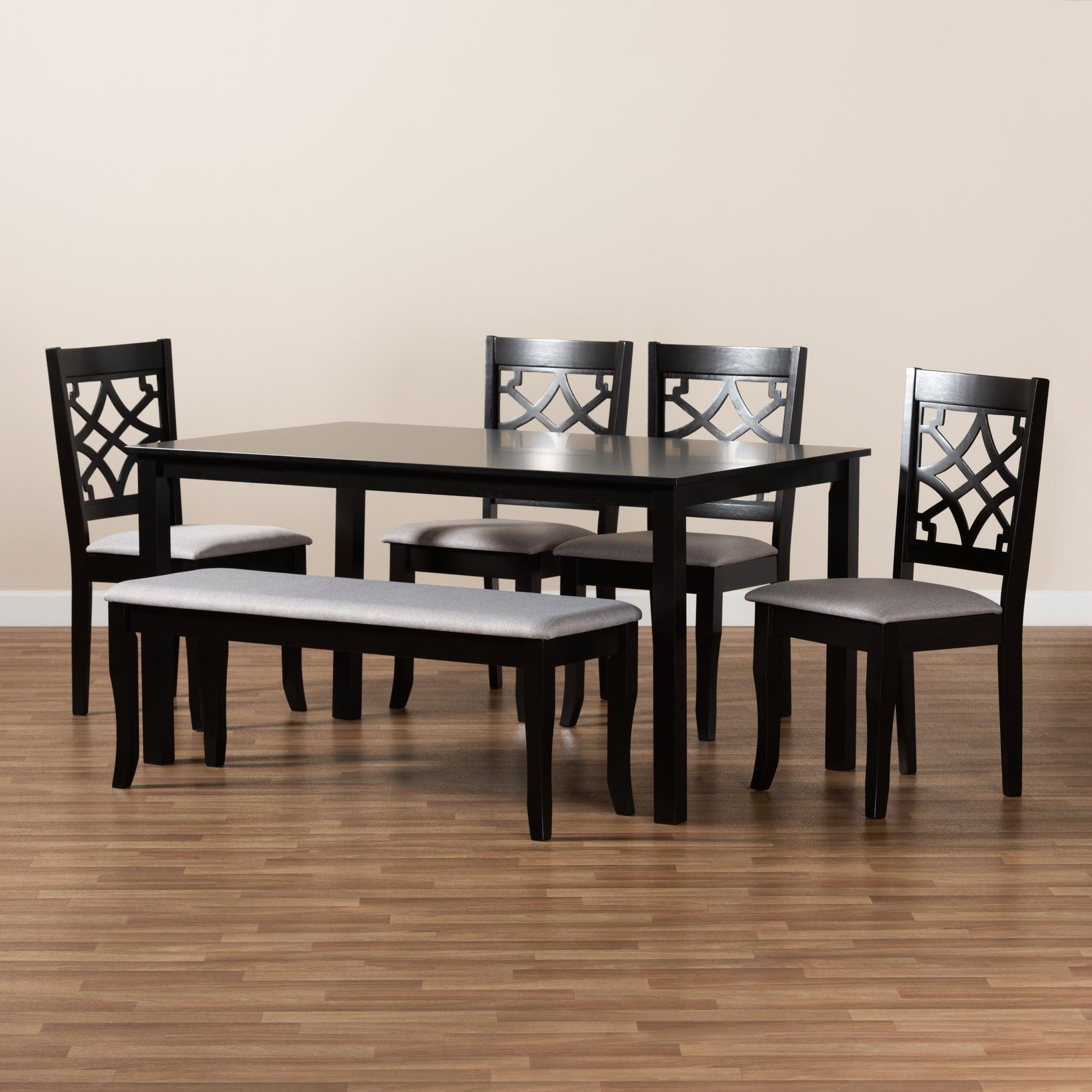 Dori Modern and Contemporary Fabric Upholstered and Finished Wood 6-Piece Dining Set