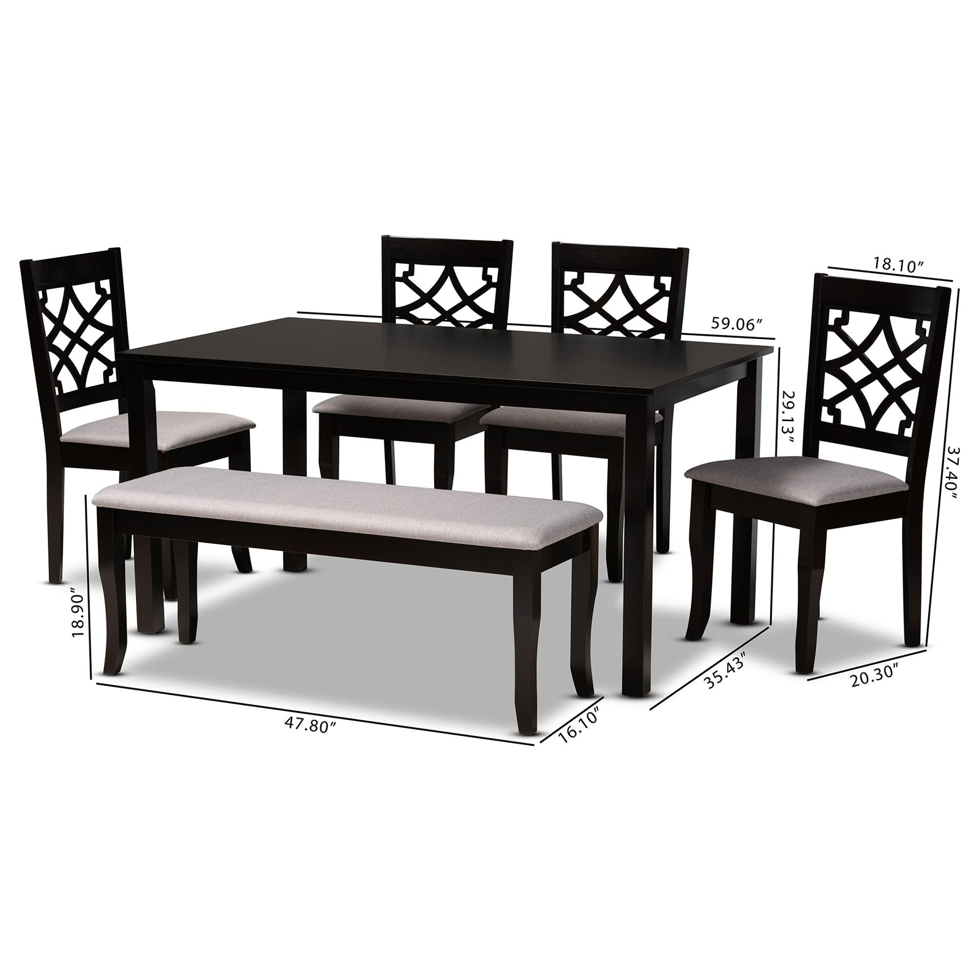 Dori Modern and Contemporary Fabric Upholstered and Finished Wood 6-Piece Dining Set