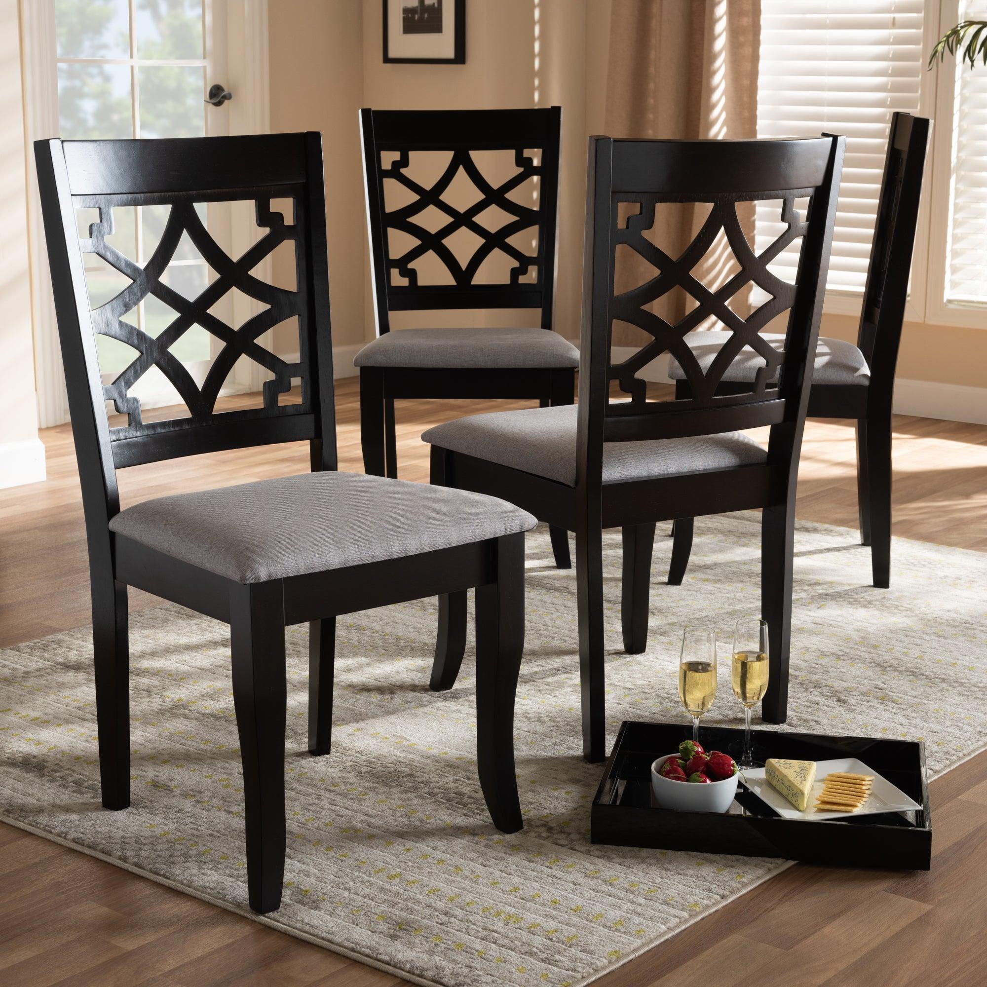 Mael Modern and Contemporary Fabric Upholstered Espresso Finished Wood Dining Chair Set of 4