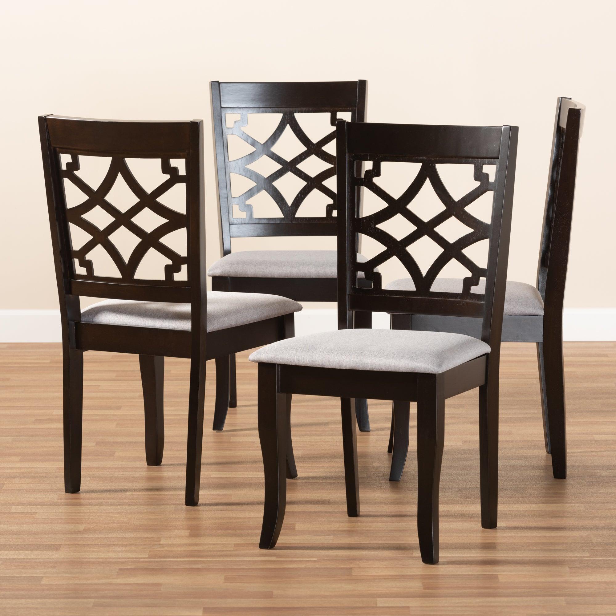 Mael Modern and Contemporary Fabric Upholstered Espresso Finished Wood Dining Chair Set of 4