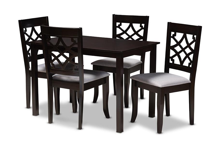 Mael Modern and Contemporary Fabric Upholstered Espresso Finished 5-Piece Wood Dining Set