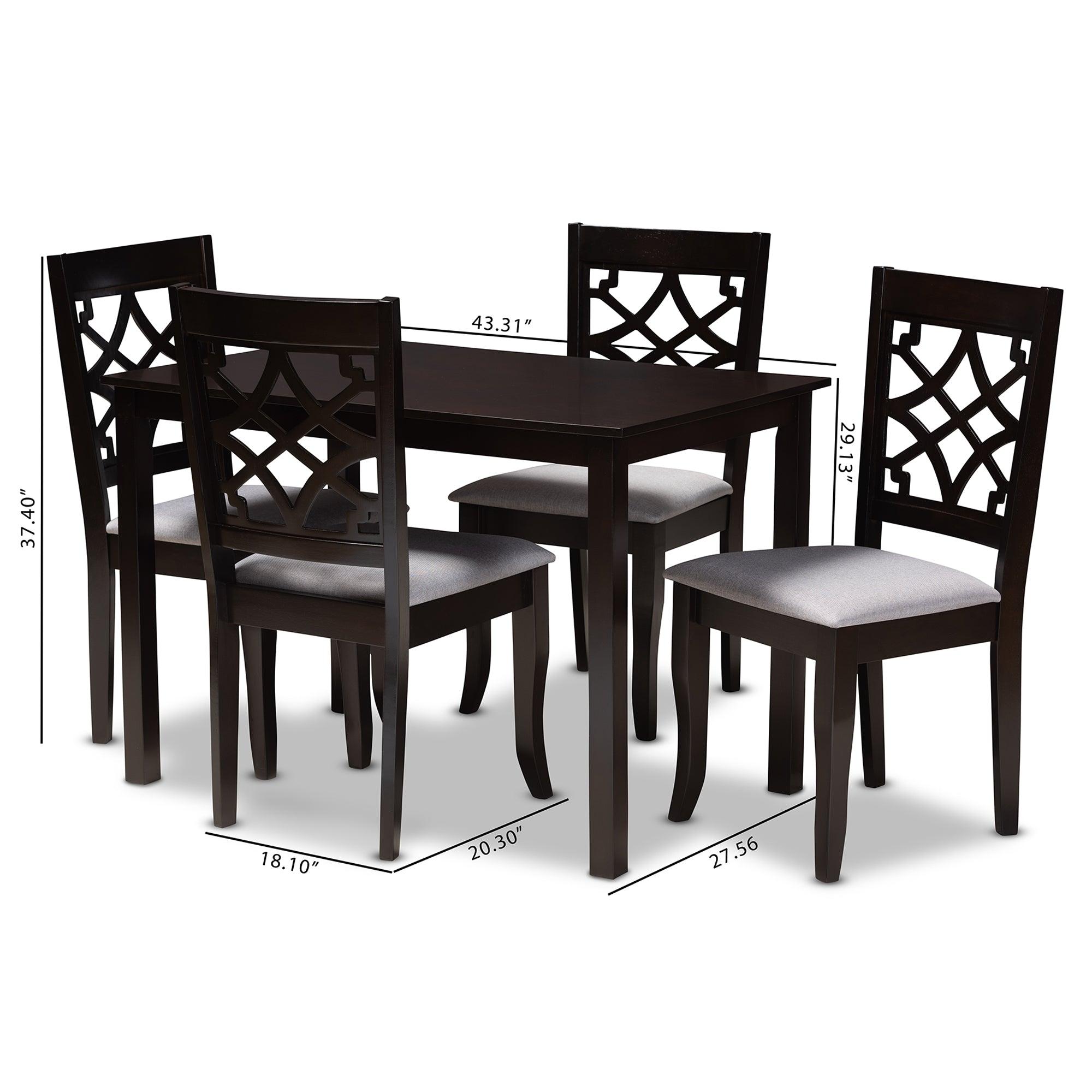 Mael Modern and Contemporary Fabric Upholstered Espresso Finished 5-Piece Wood Dining Set