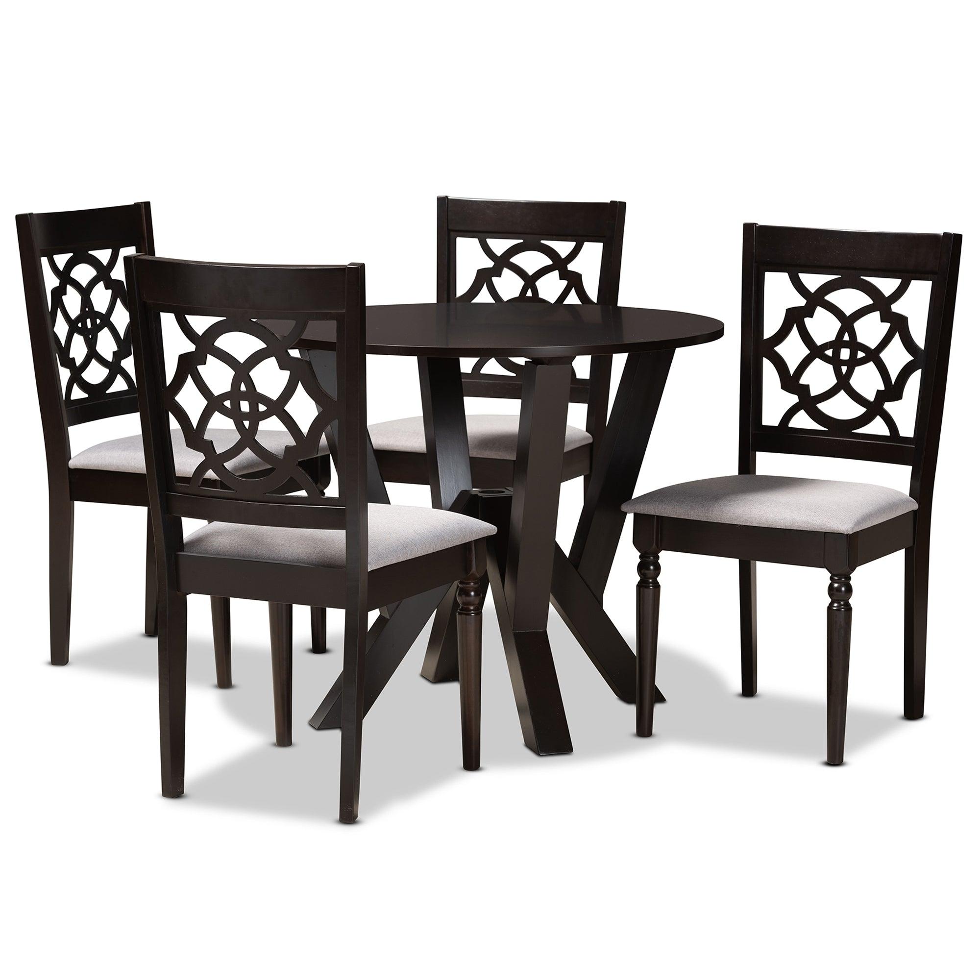 Alma Modern and Contemporary Fabric Upholstered and Finished Wood 5-Piece Dining Set