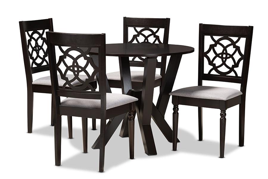 Alma Modern and Contemporary Fabric Upholstered and Finished Wood 5-Piece Dining Set