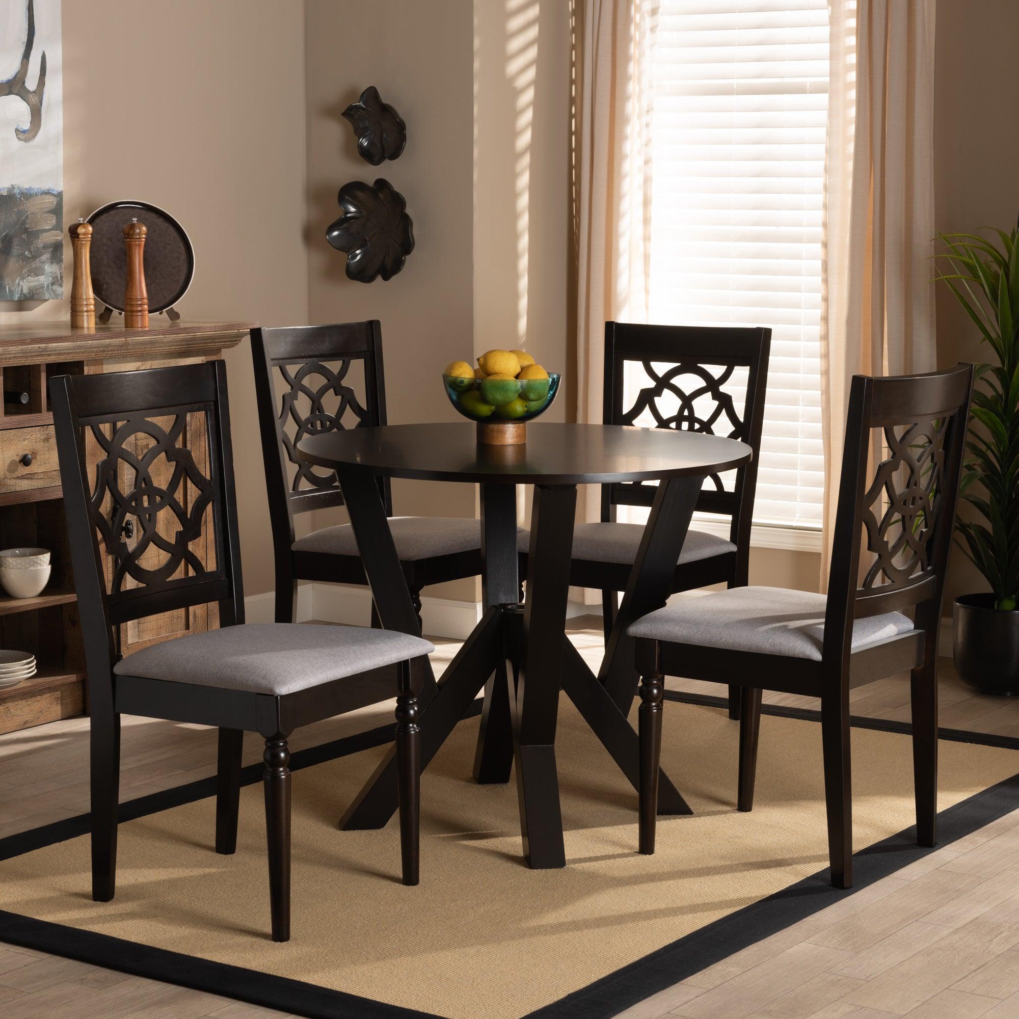 Alma Modern and Contemporary Fabric Upholstered and Finished Wood 5-Piece Dining Set
