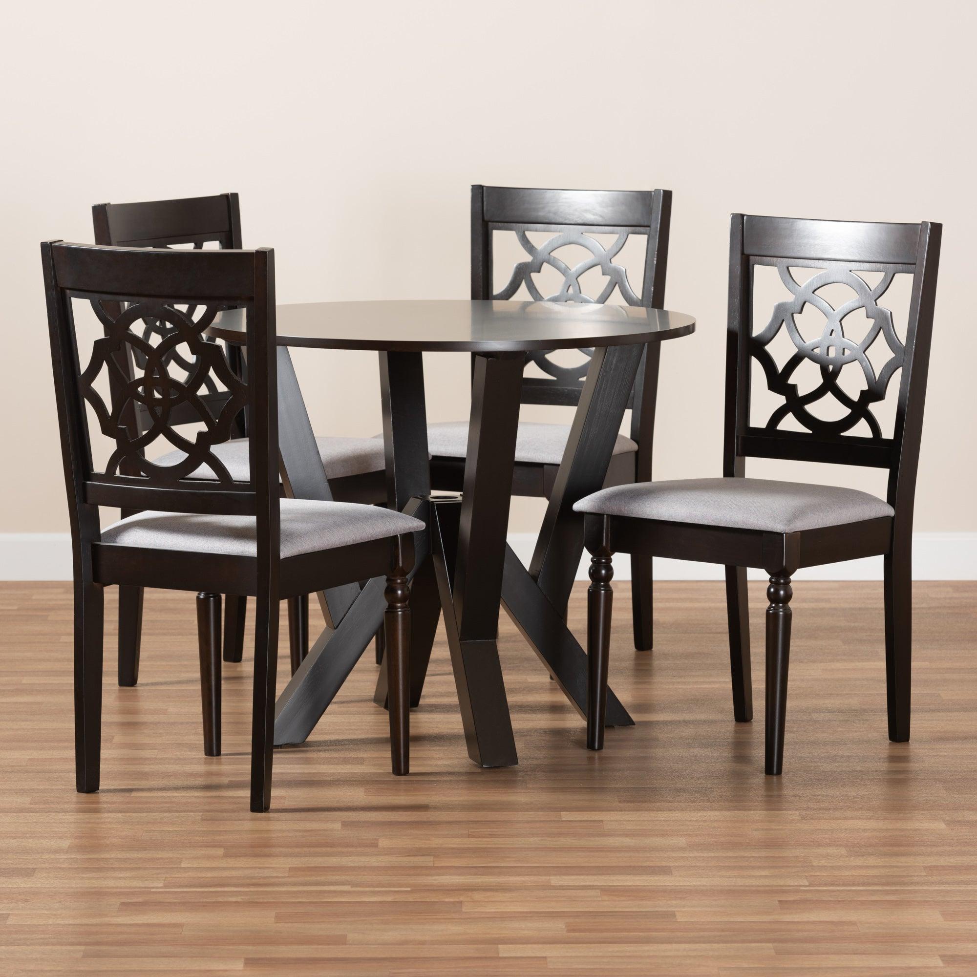 Alma Modern and Contemporary Fabric Upholstered and Finished Wood 5-Piece Dining Set