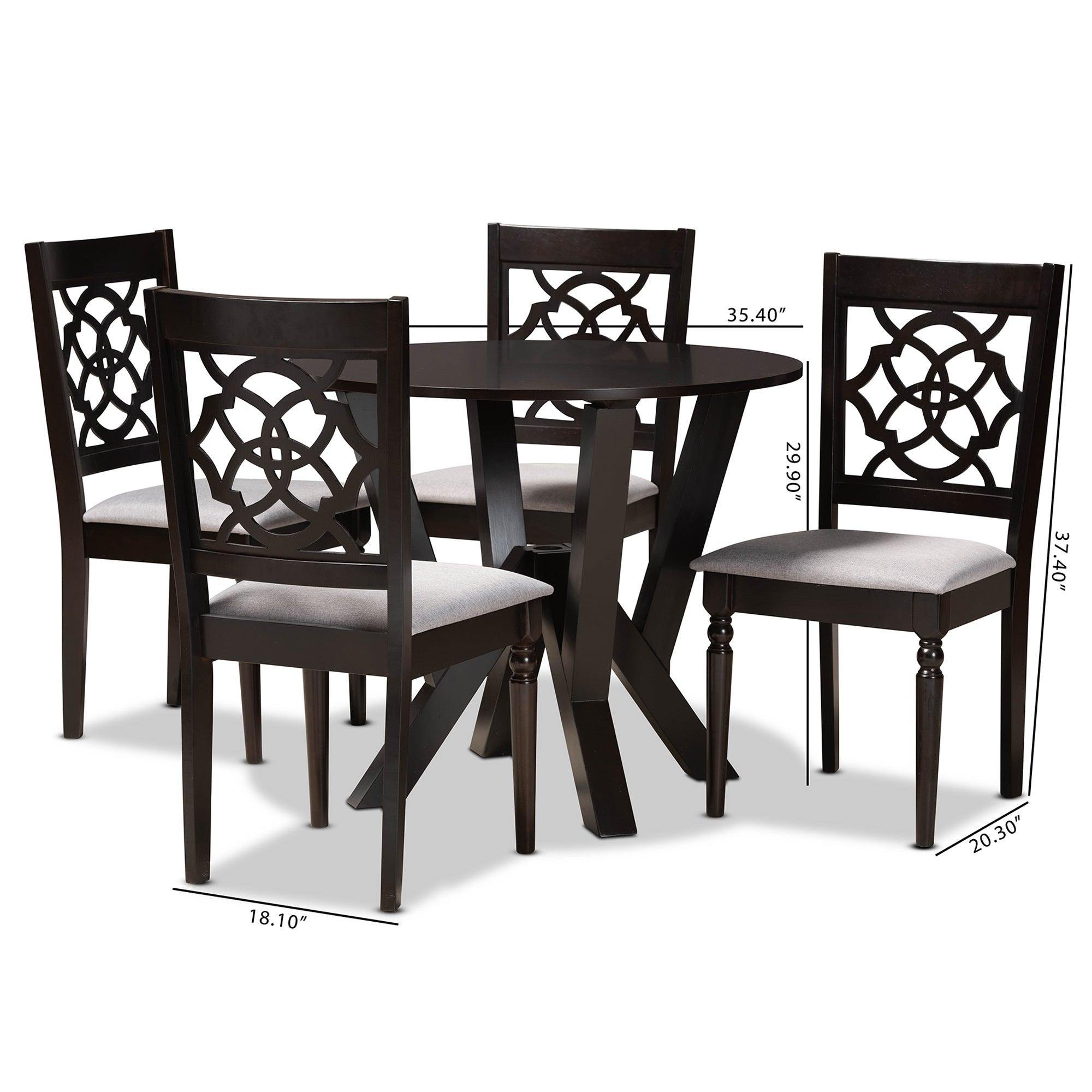 Alma Modern and Contemporary Fabric Upholstered and Finished Wood 5-Piece Dining Set