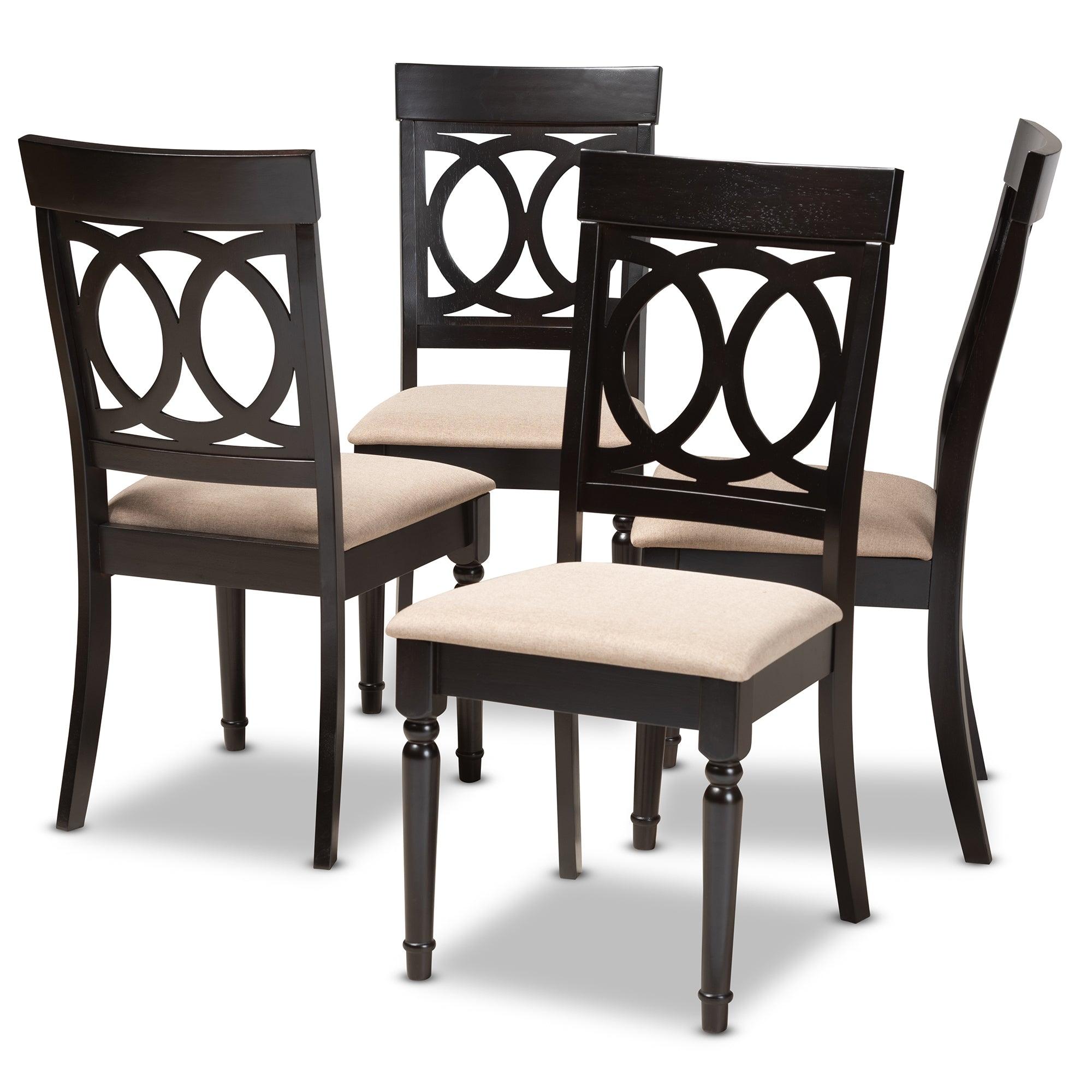 Lucie Modern and Contemporary Sand Fabric Upholstered Espresso Finished Wood Dining Chair Set of 4
