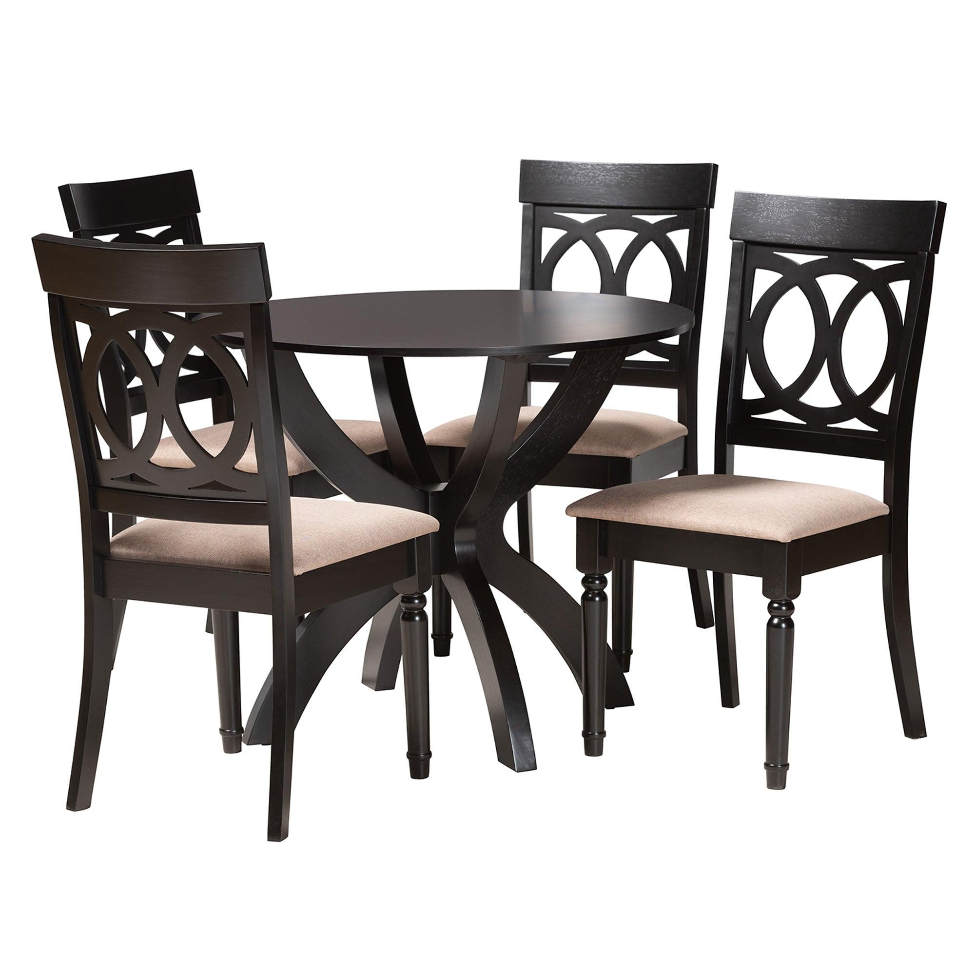 Velia Modern Sand Fabric and Finished Wood 5-Piece Dining Set