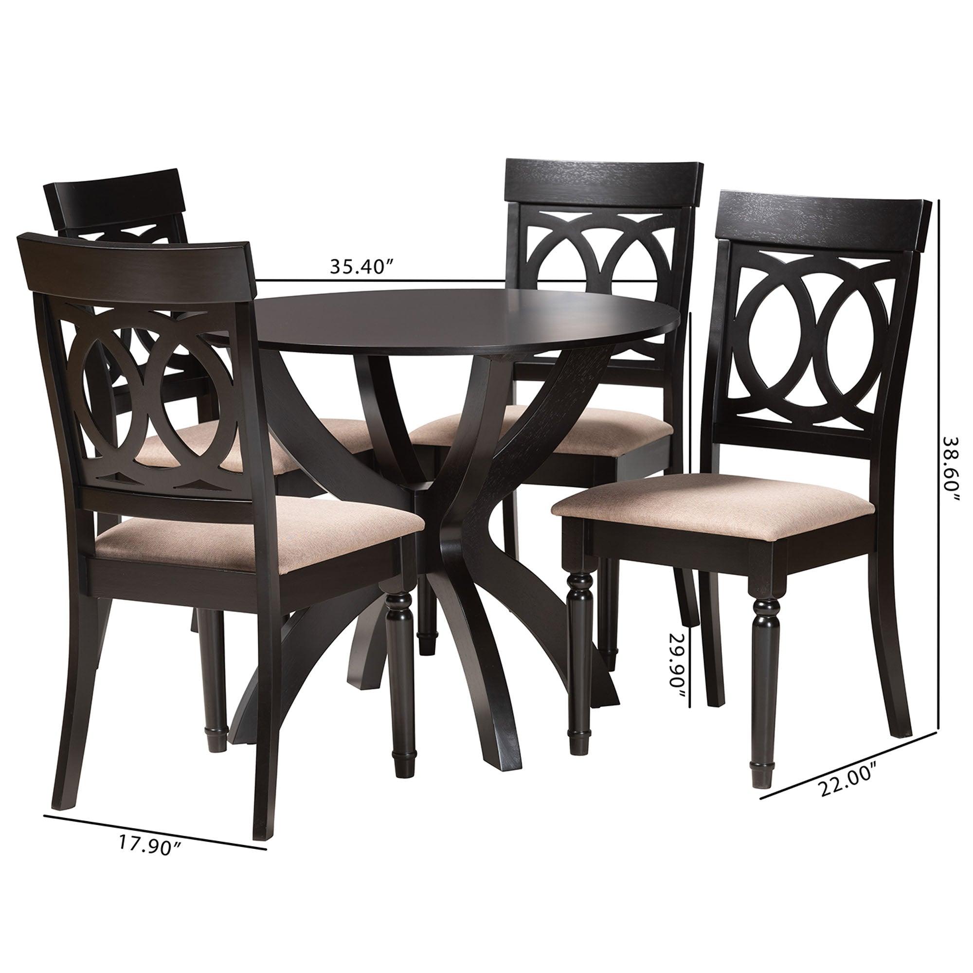 Velia Modern Sand Fabric and Finished Wood 5-Piece Dining Set