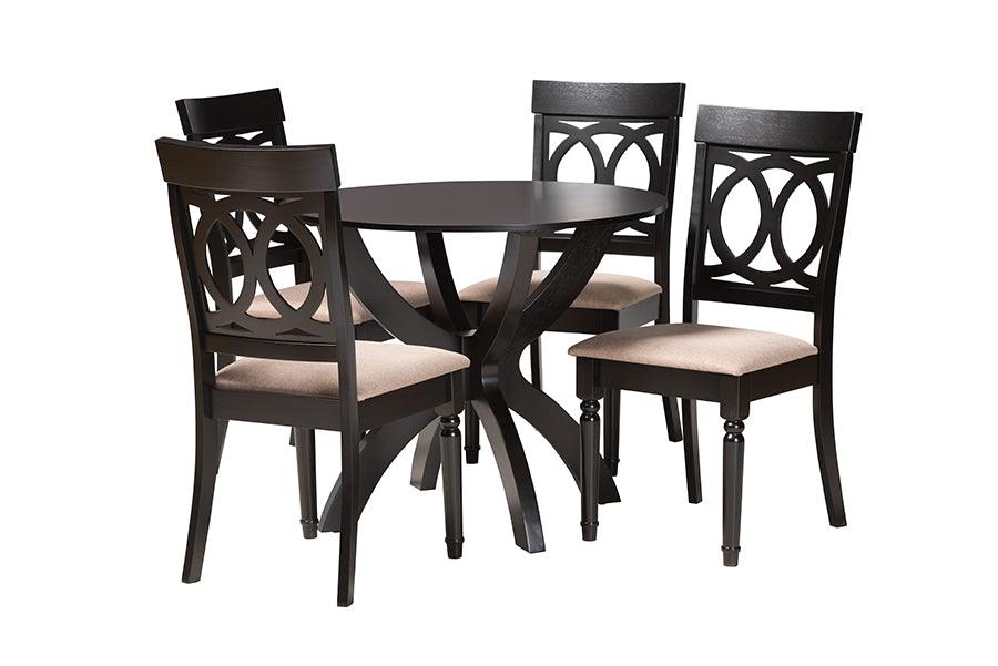 Velia Modern Sand Fabric and Finished Wood 5-Piece Dining Set