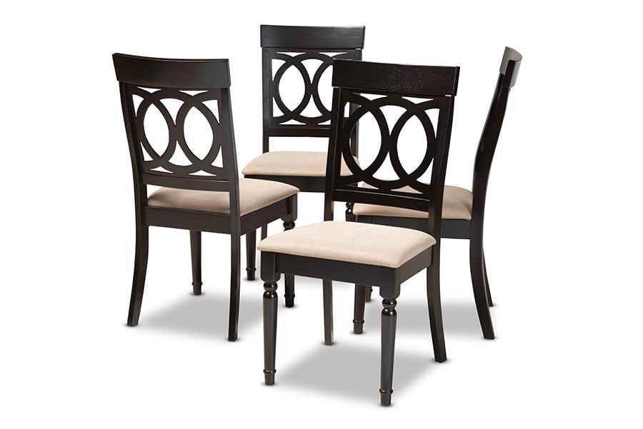 Lucie Modern and Contemporary Sand Fabric Upholstered Espresso Finished Wood Dining Chair Set of 4