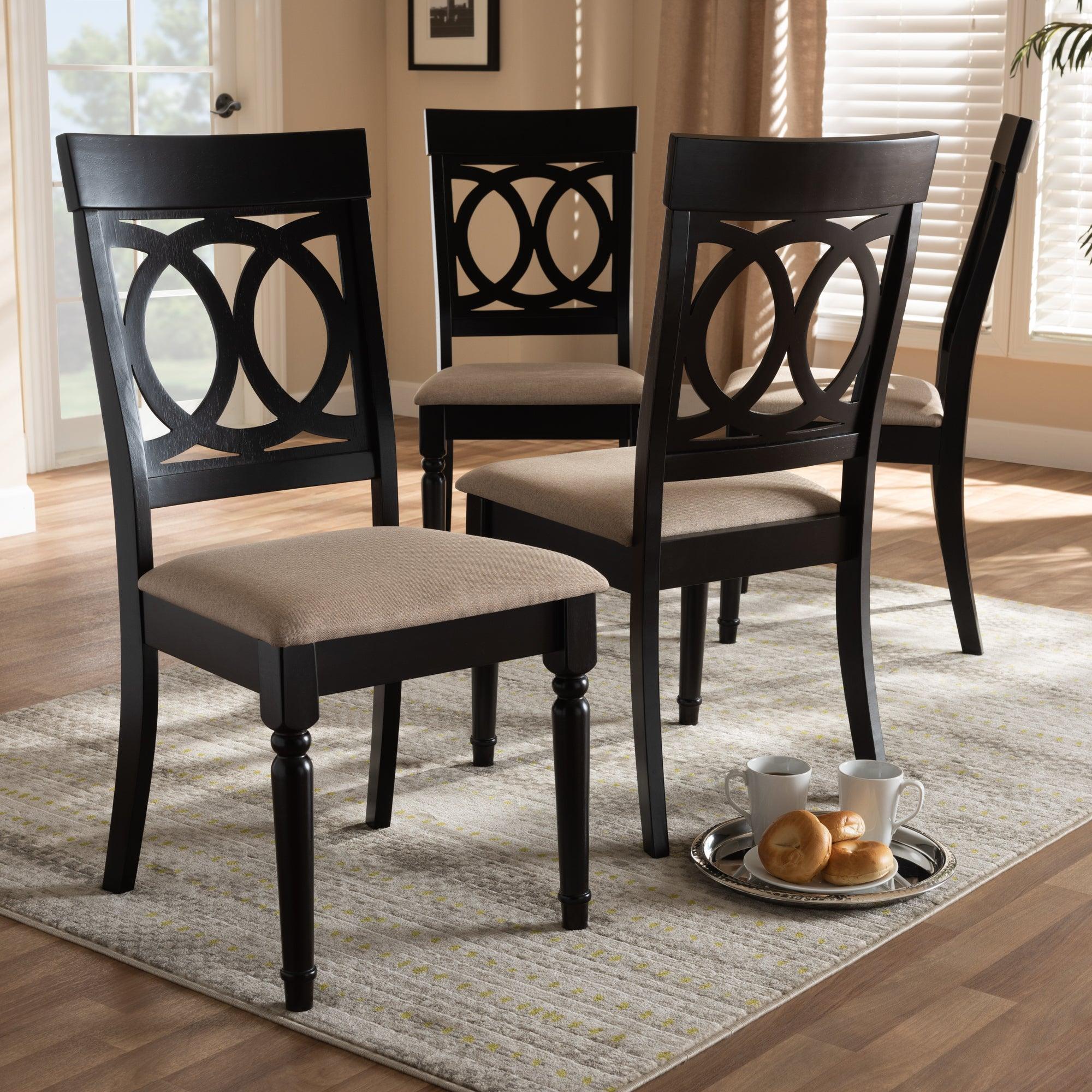 Lucie Modern and Contemporary Sand Fabric Upholstered Espresso Finished Wood Dining Chair Set of 4