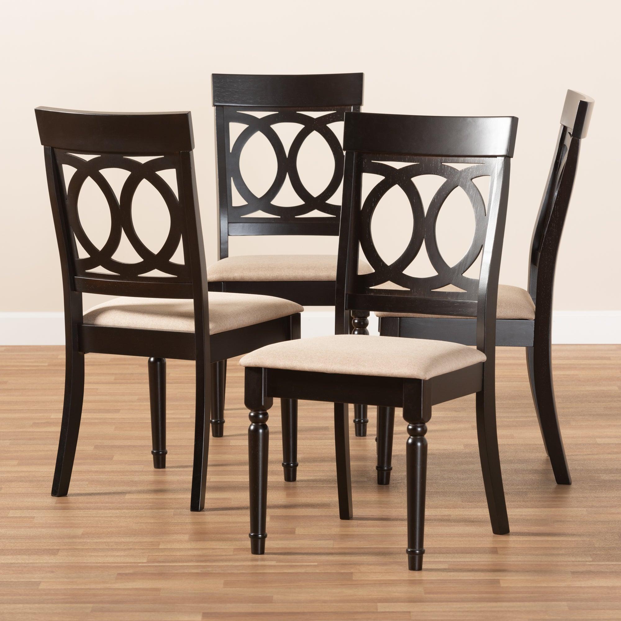 Lucie Modern and Contemporary Sand Fabric Upholstered Espresso Finished Wood Dining Chair Set of 4