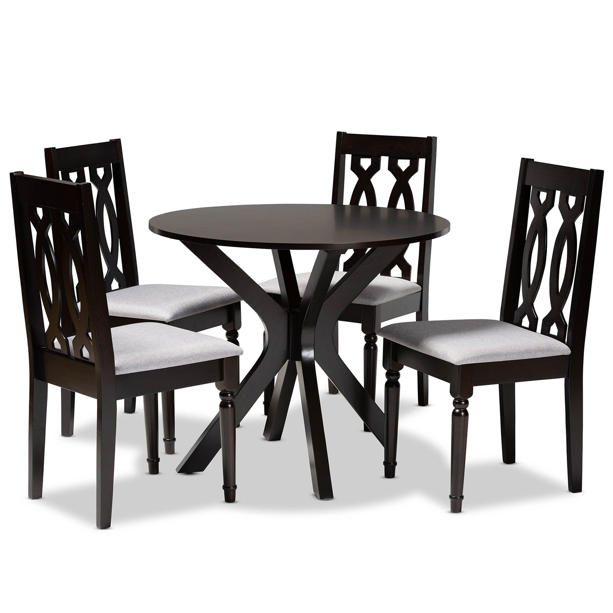 Callie Modern and Contemporary Fabric Upholstered and Finished Wood 5-Piece Dining Set