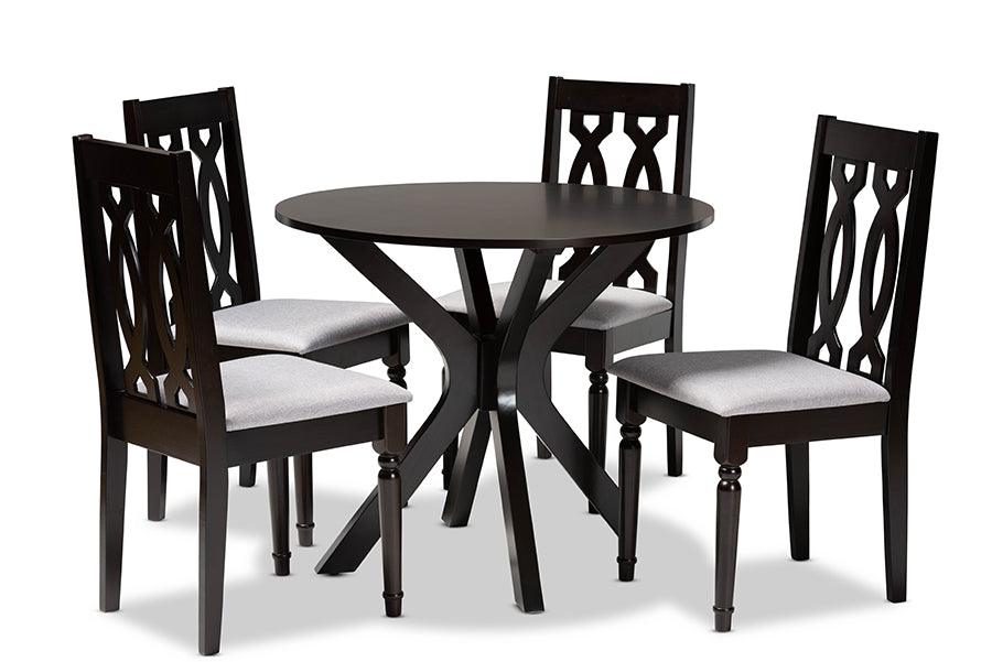 Callie Modern and Contemporary Fabric Upholstered and Finished Wood 5-Piece Dining Set