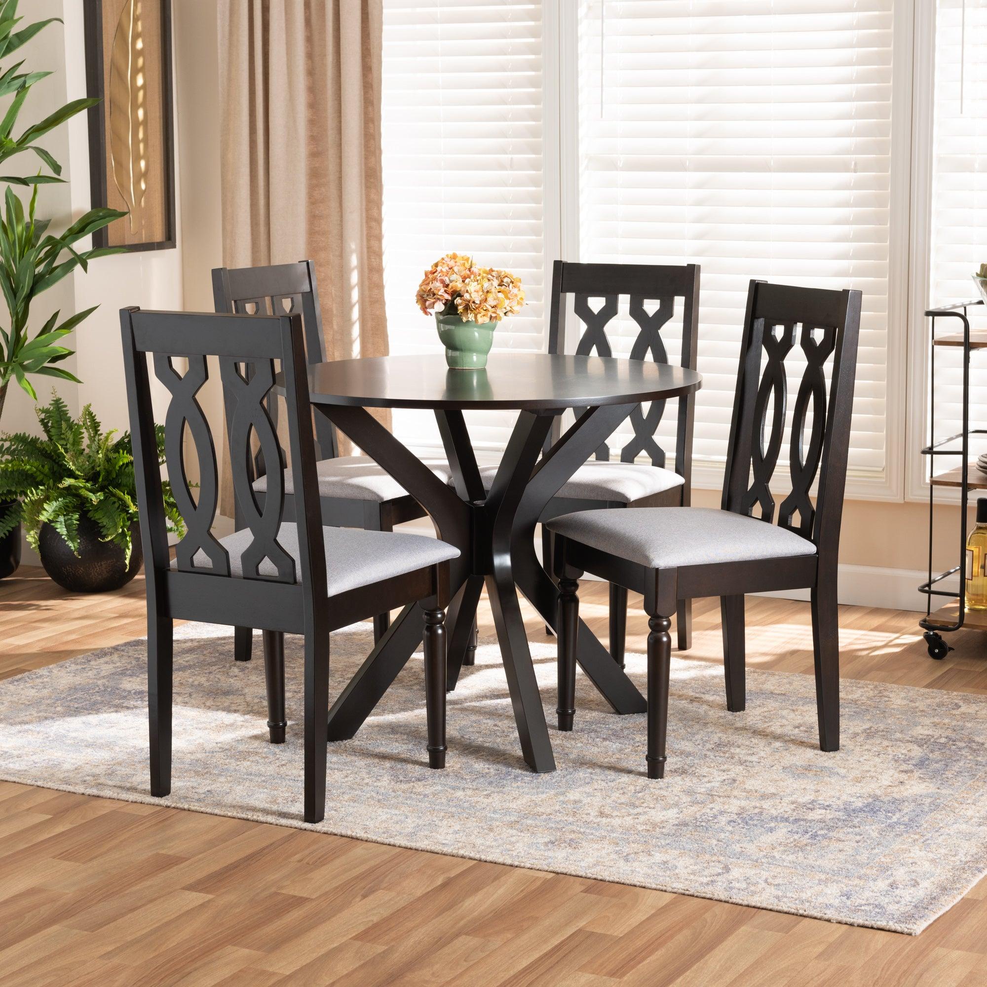 Callie Modern and Contemporary Fabric Upholstered and Finished Wood 5-Piece Dining Set
