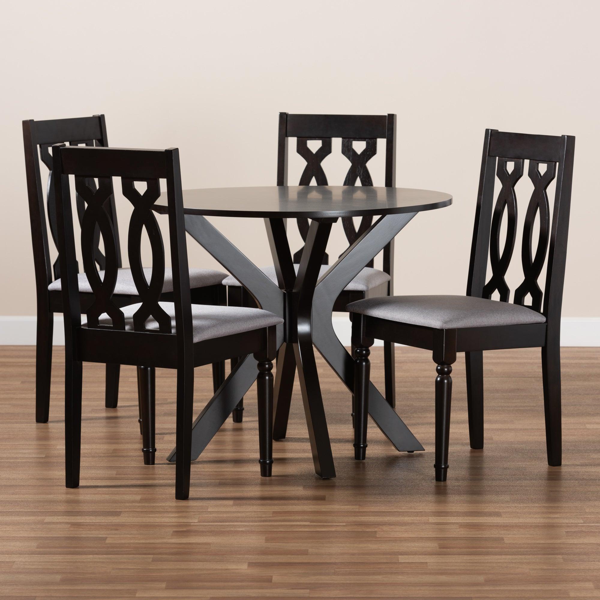 Callie Modern and Contemporary Fabric Upholstered and Finished Wood 5-Piece Dining Set
