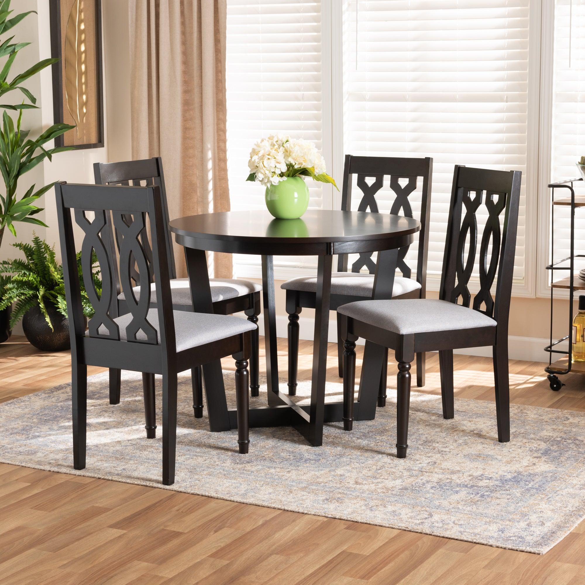 Julie Modern and Contemporary Fabric Upholstered and Finished Wood 5-Piece Dining Set