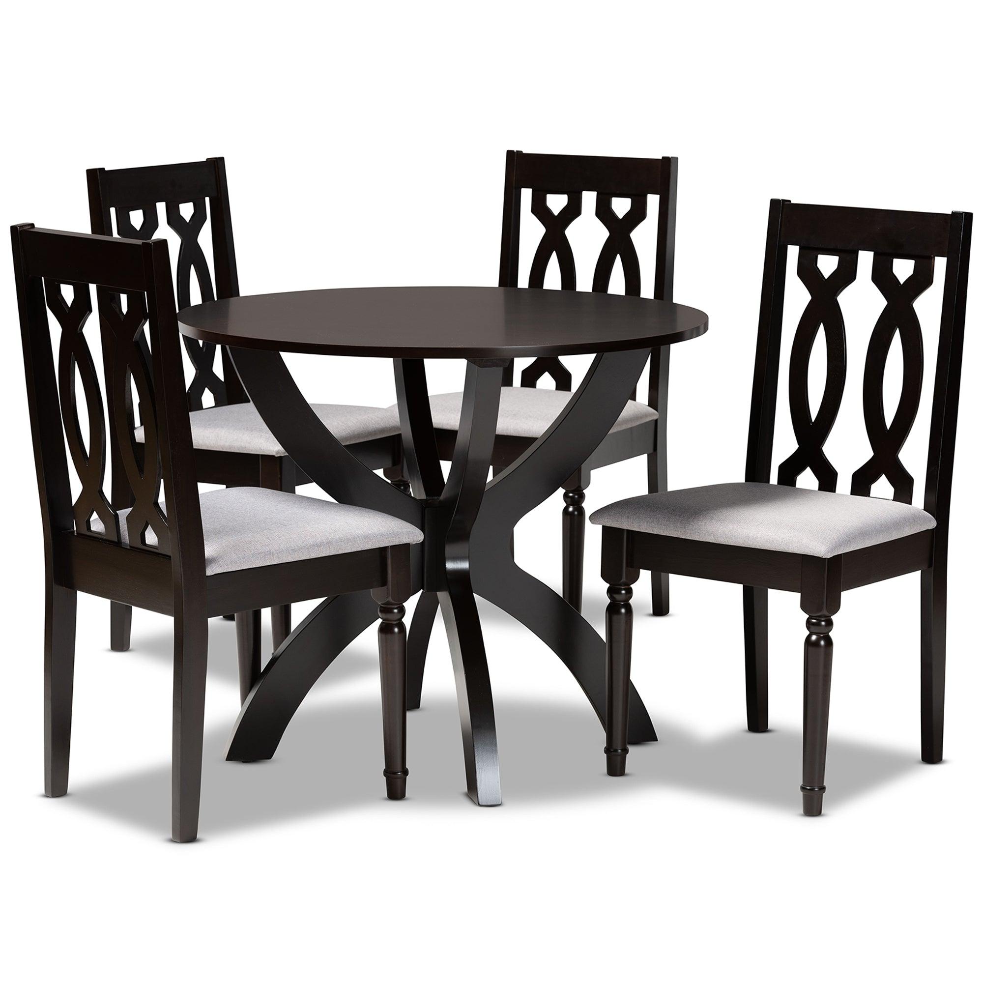 Mona Modern and Contemporary Fabric Upholstered and Finished Wood 5-Piece Dining Set