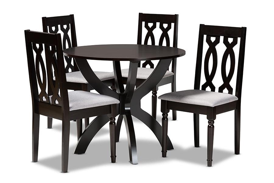 Mona Modern and Contemporary Fabric Upholstered and Finished Wood 5-Piece Dining Set