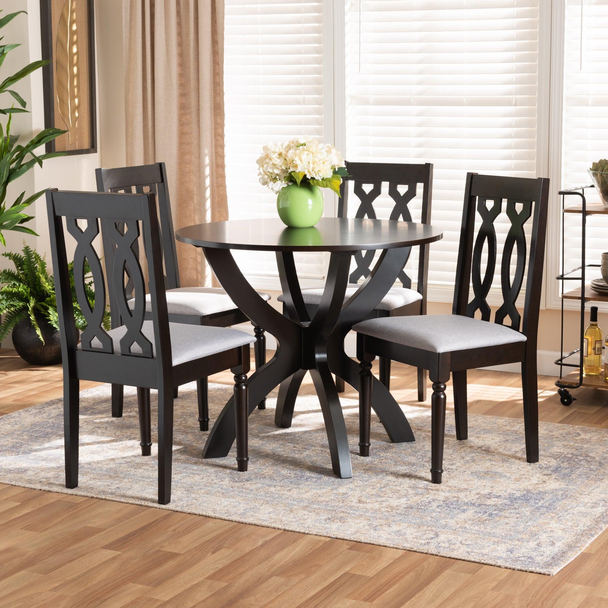 Mona Modern and Contemporary Fabric Upholstered and Finished Wood 5-Piece Dining Set