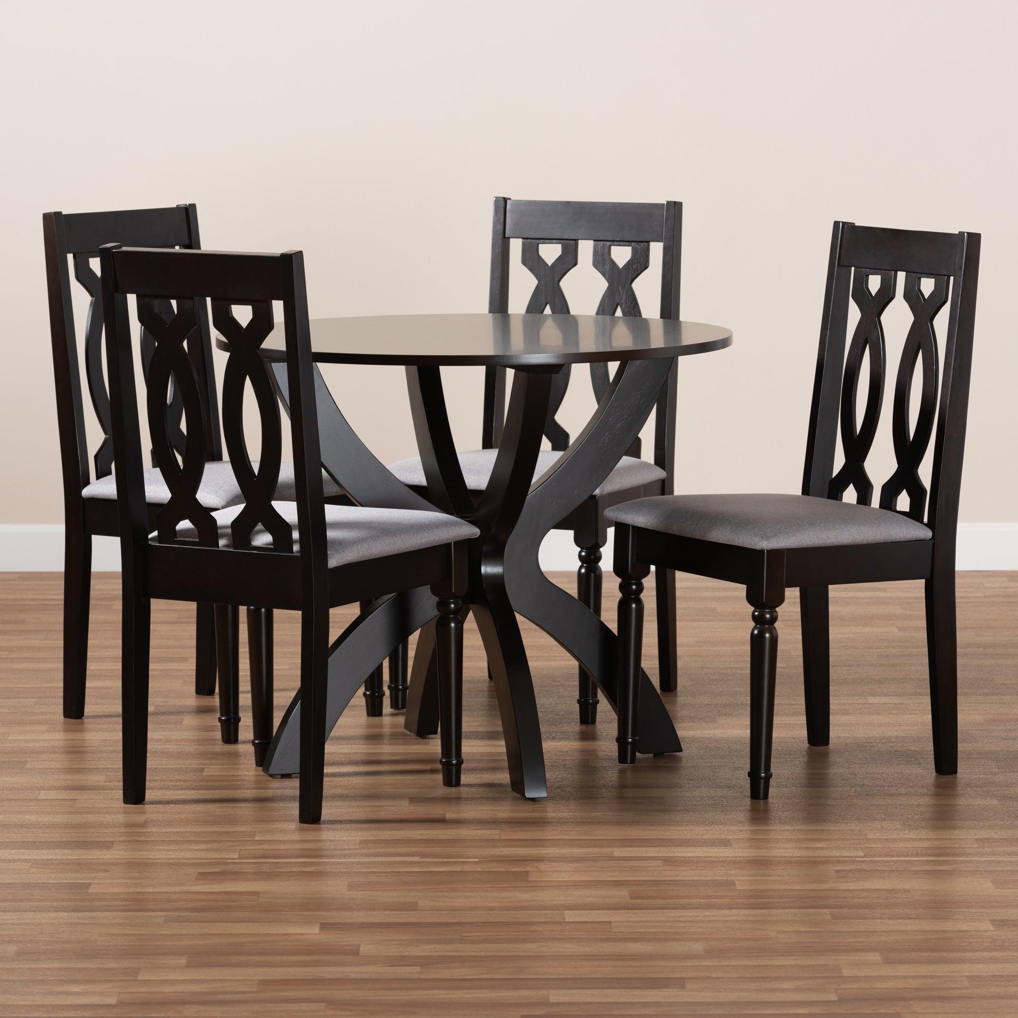 Mona Modern and Contemporary Fabric Upholstered and Finished Wood 5-Piece Dining Set