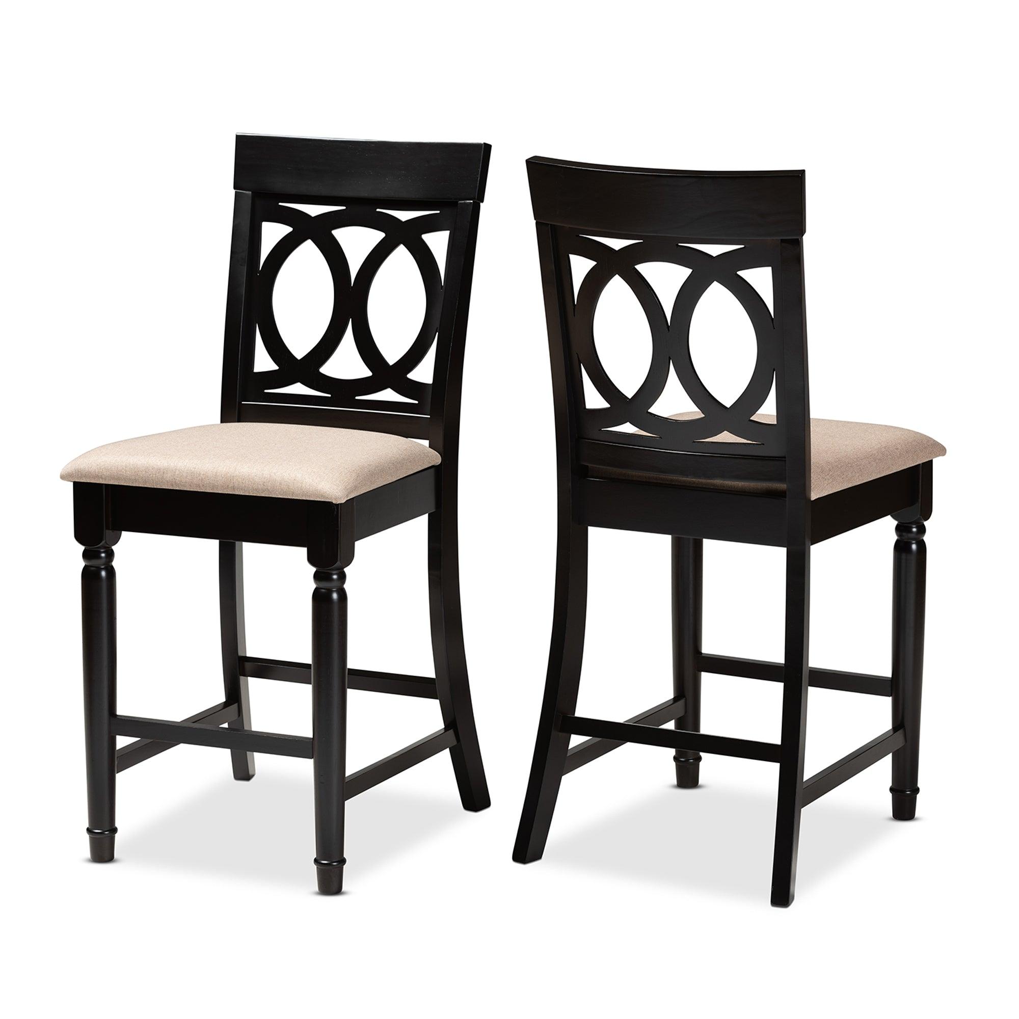 Verina Modern and Contemporary Sand Fabric Upholstered Espresso Finished 2-Piece Wood Counter Stool Set of 4