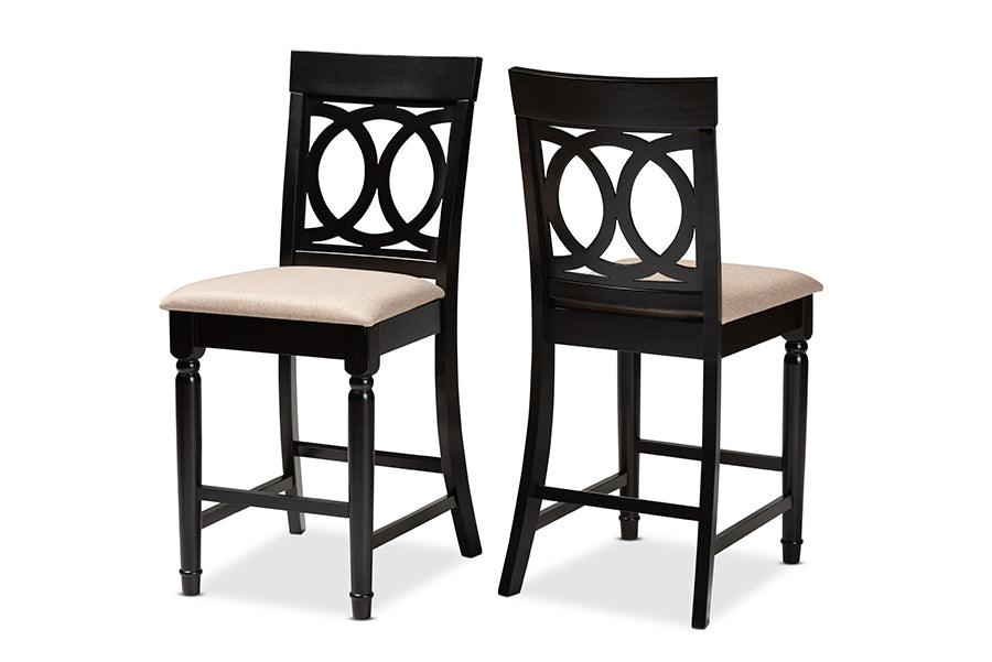 Verina Modern and Contemporary Sand Fabric Upholstered Espresso Finished 2-Piece Wood Counter Stool Set of 4