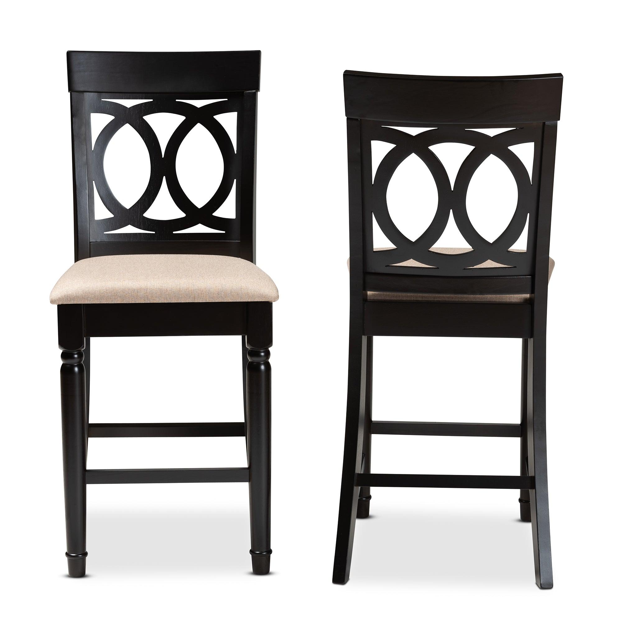 Verina Modern and Contemporary Sand Fabric Upholstered Espresso Finished 2-Piece Wood Counter Stool Set of 4