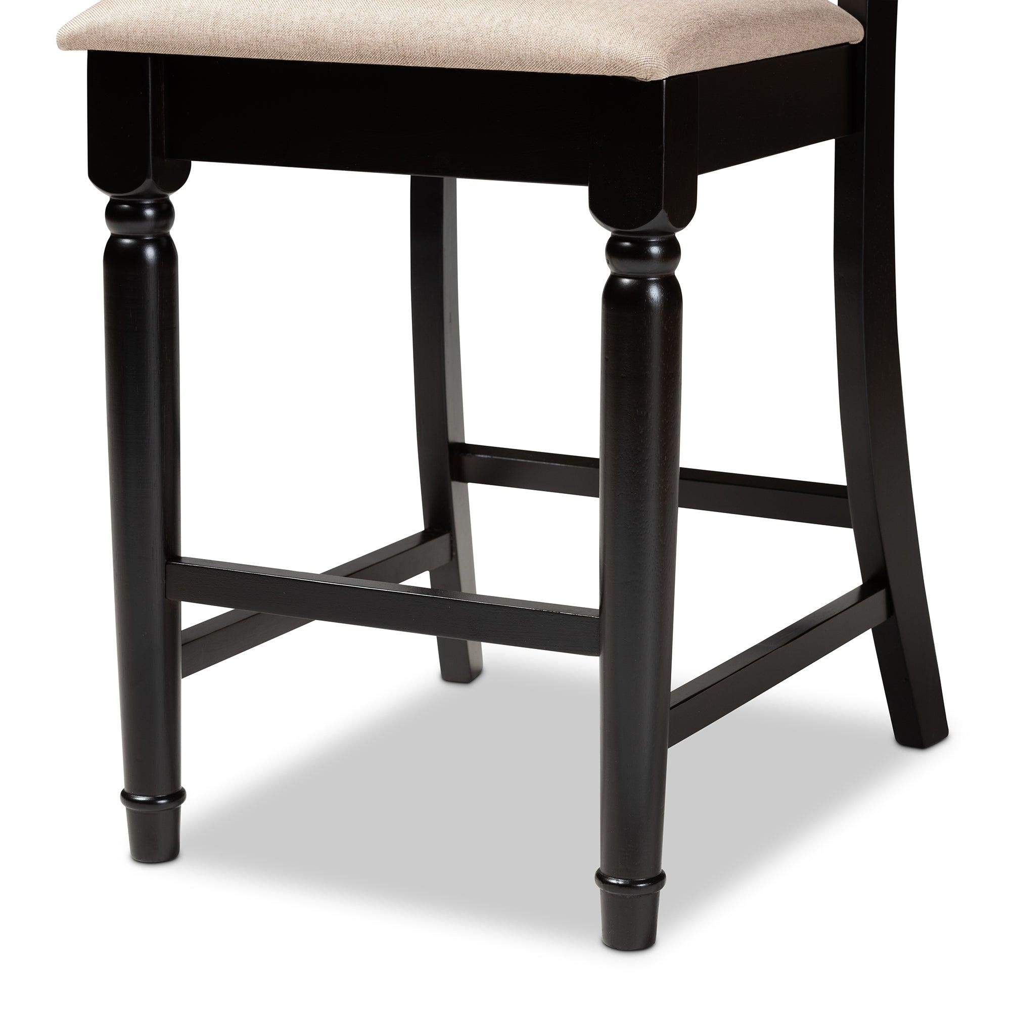 Verina Modern and Contemporary Sand Fabric Upholstered Espresso Finished 2-Piece Wood Counter Stool Set of 4