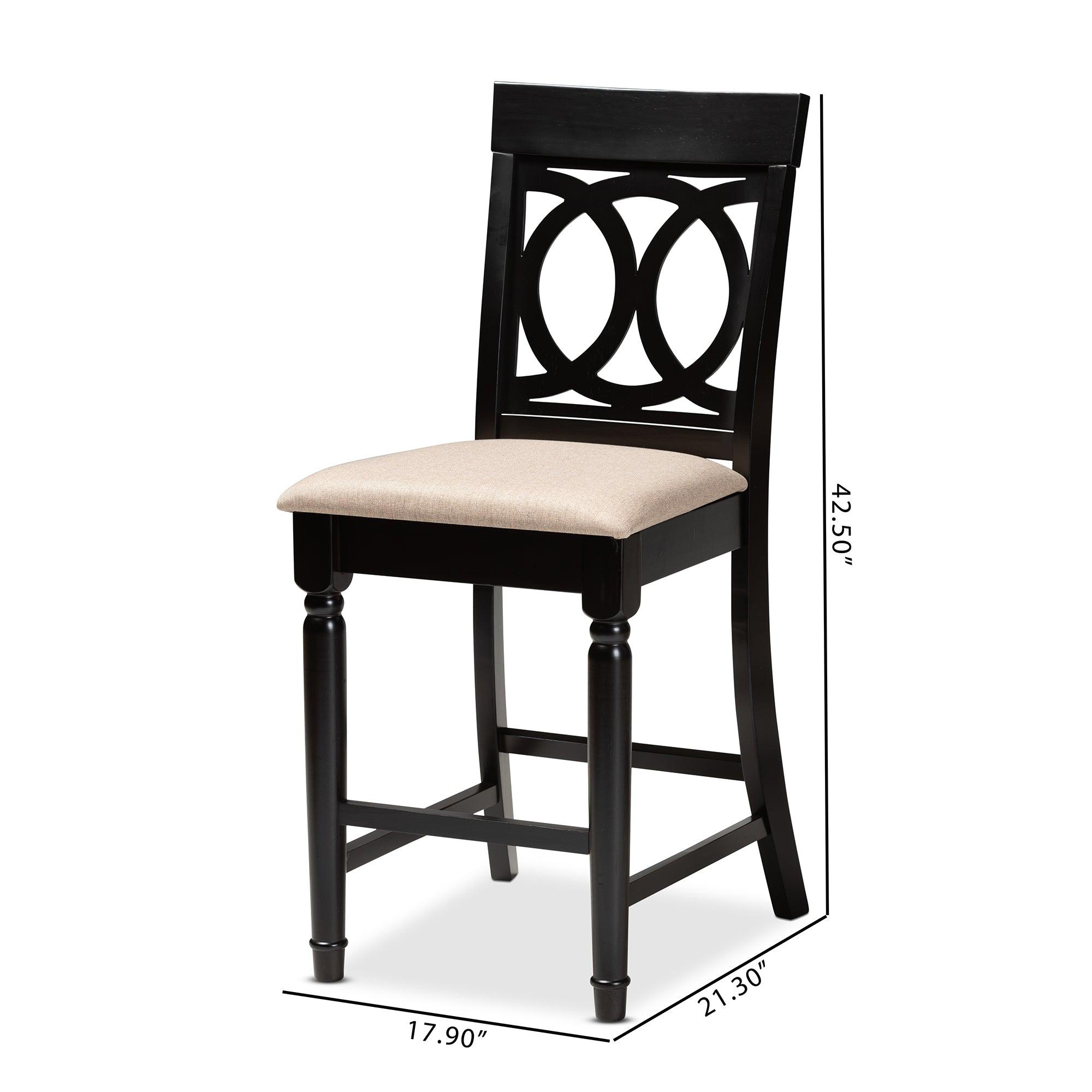 Verina Modern and Contemporary Sand Fabric Upholstered Espresso Finished 2-Piece Wood Counter Stool Set of 4